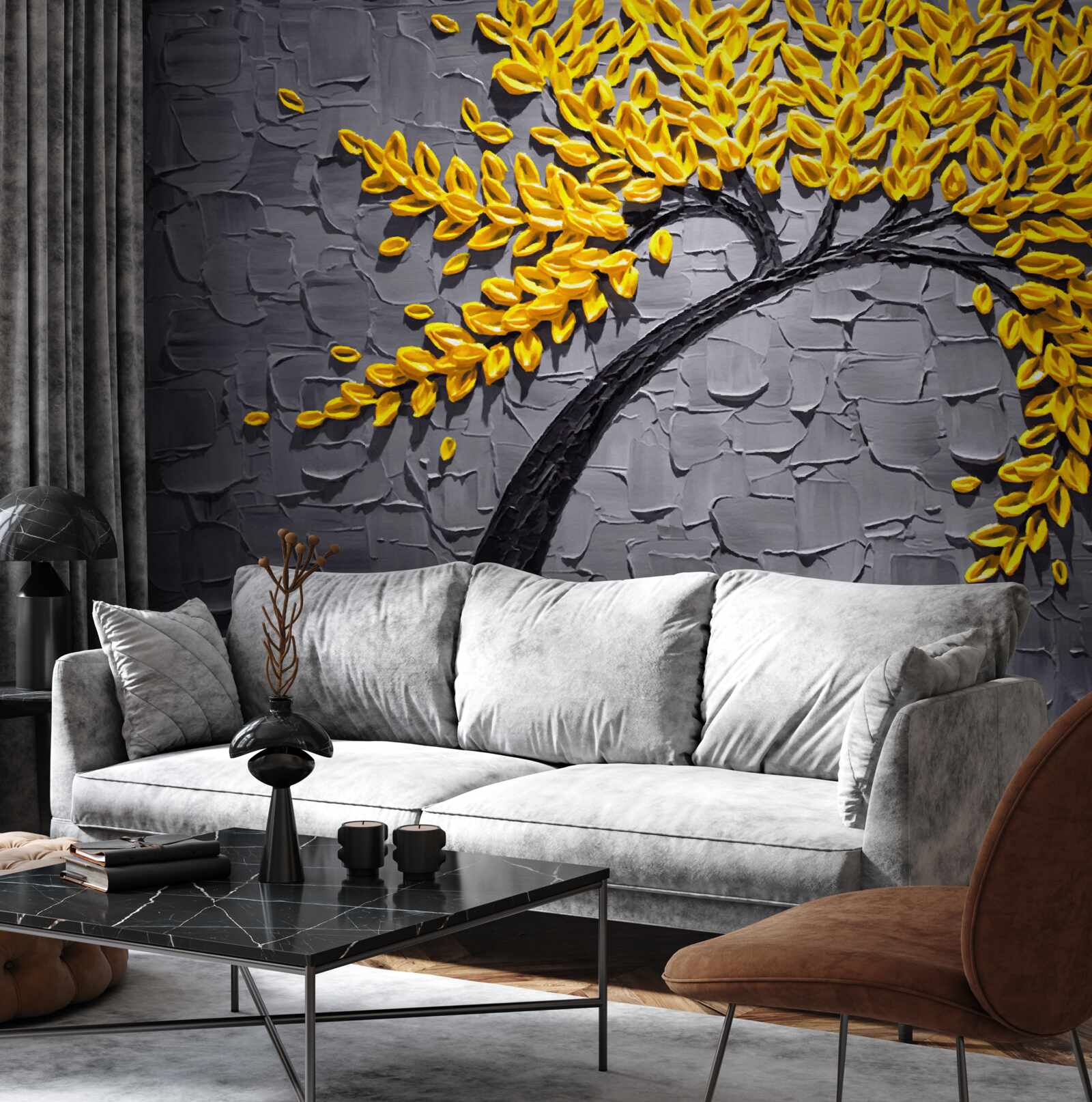 Papier peint les feuilles d'automne brillent dans des teintes jaunes vives