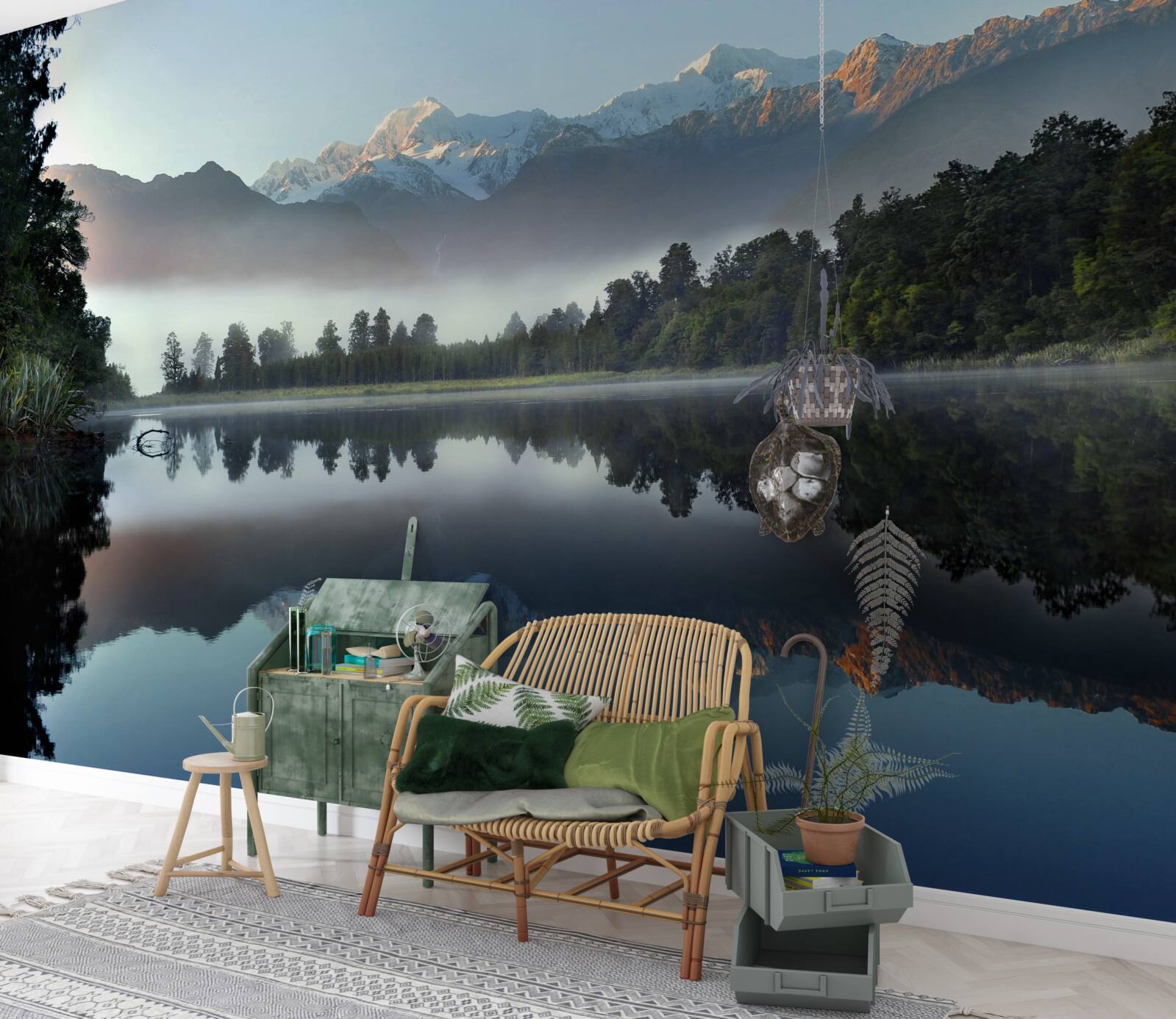 Papier peint le sommet d'un lac de montagne est couvert de brume