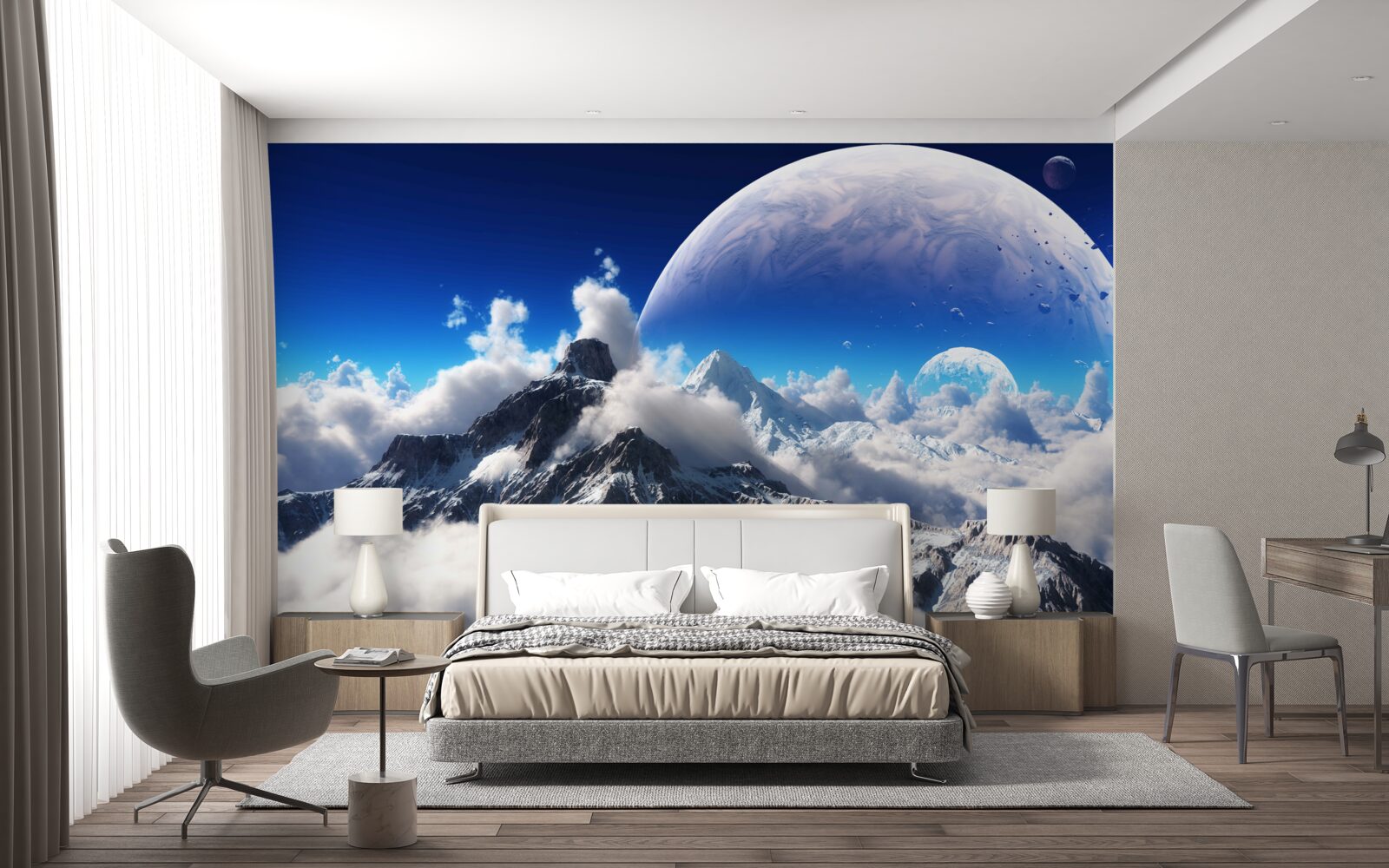 Papier peint le ciel nuageux au-dessus des montagnes est rempli de grandeur cosmique