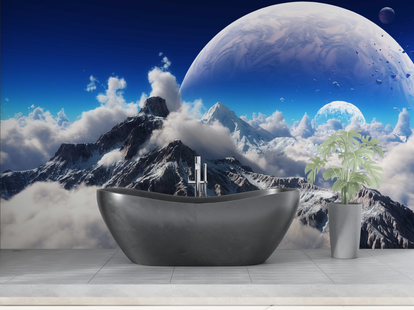 Papier peint le ciel nuageux au-dessus des montagnes est rempli de grandeur cosmique