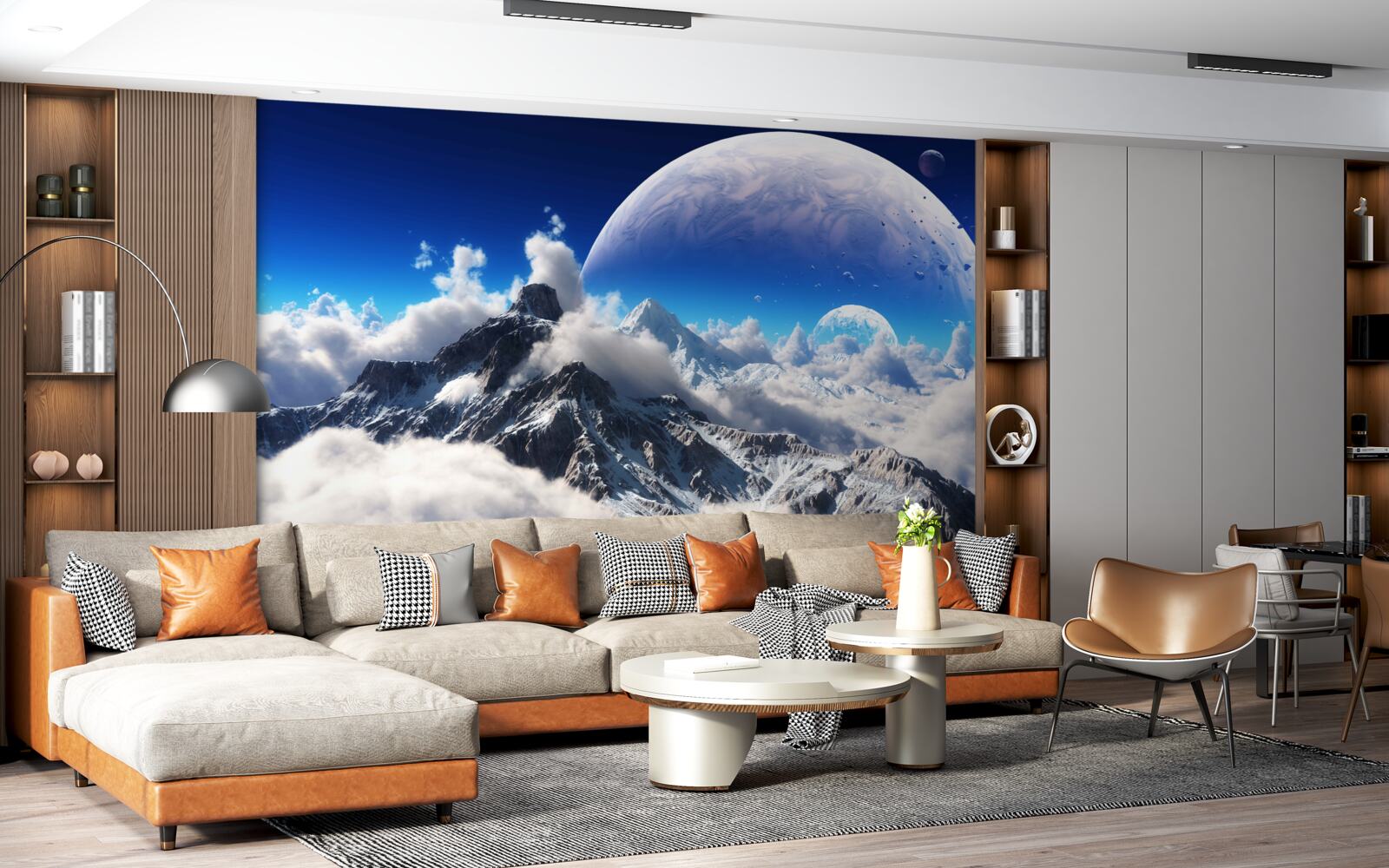 Papier peint le ciel nuageux au-dessus des montagnes est rempli de grandeur cosmique