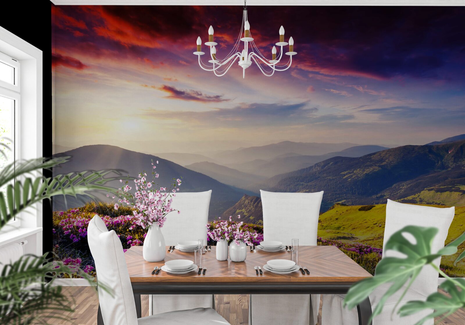 Papier peint à l'aube, les collines s'animent de couleurs vives