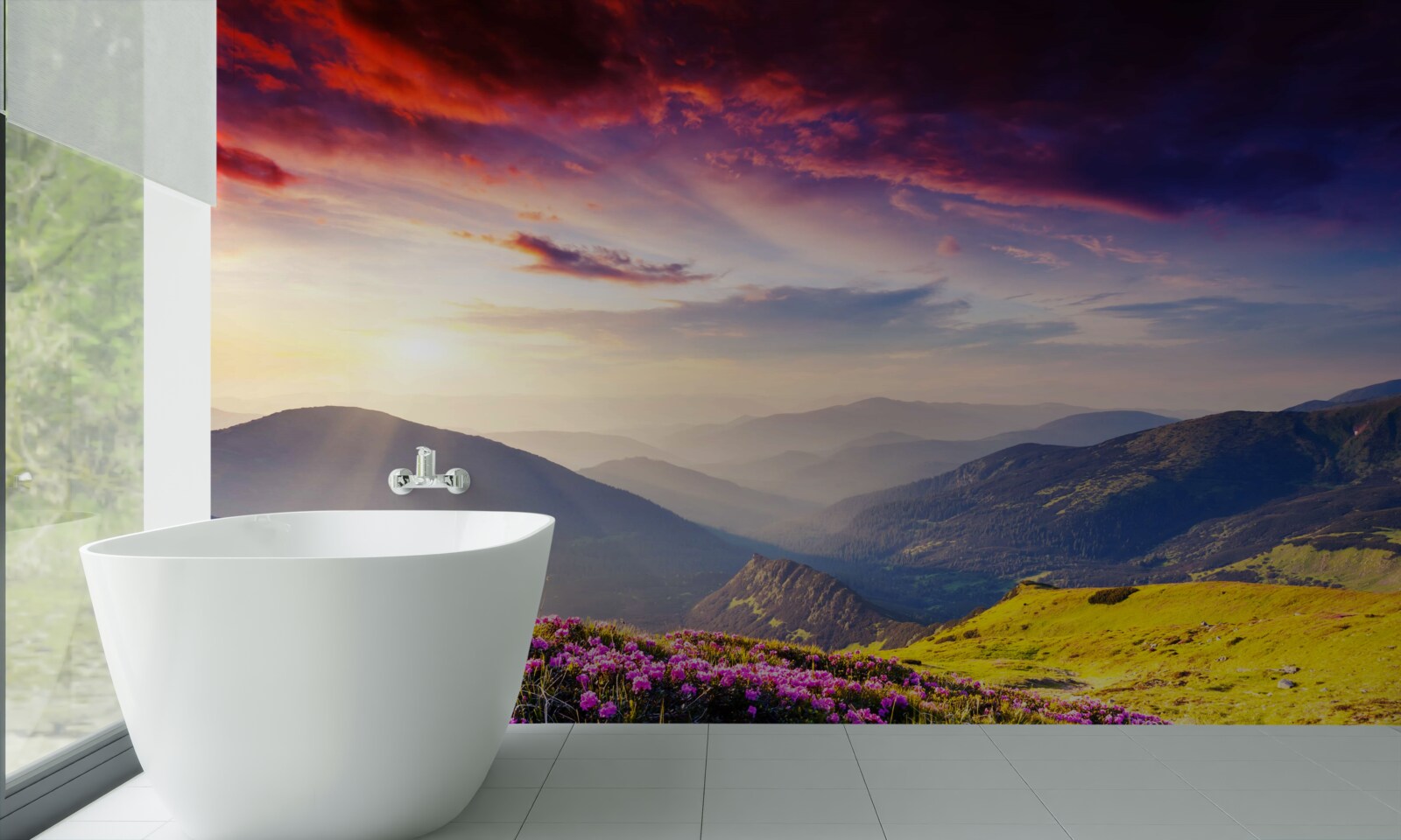 Papier peint à l'aube, les collines s'animent de couleurs vives