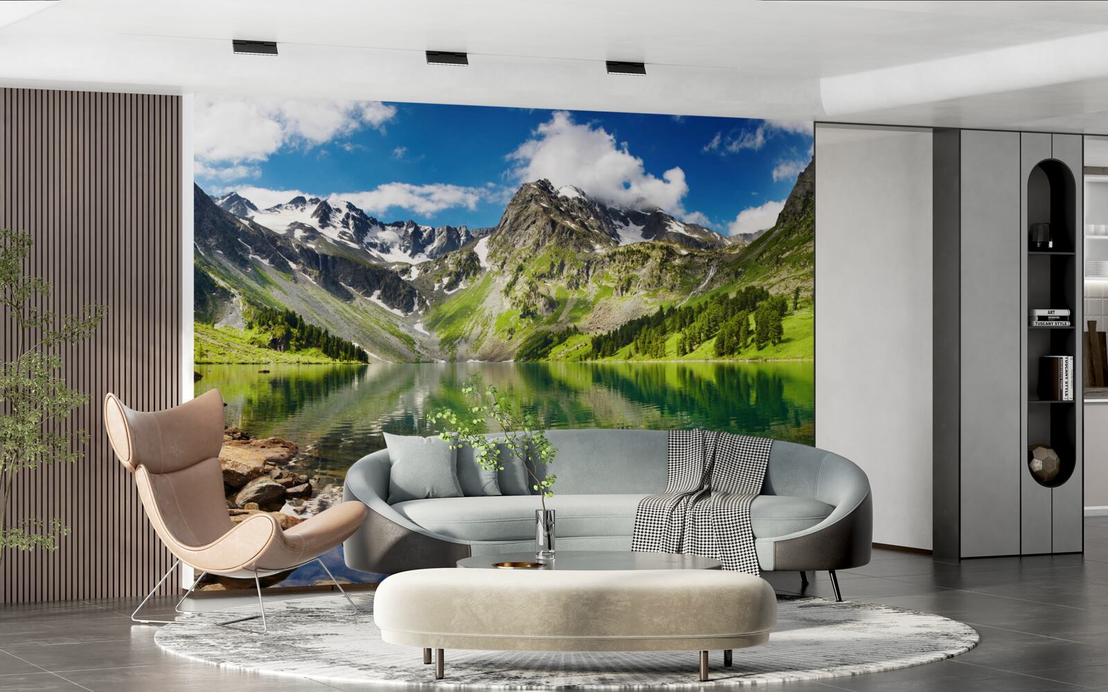 Papier peint les eaux calmes d'un lac de montagne par une journée d'été