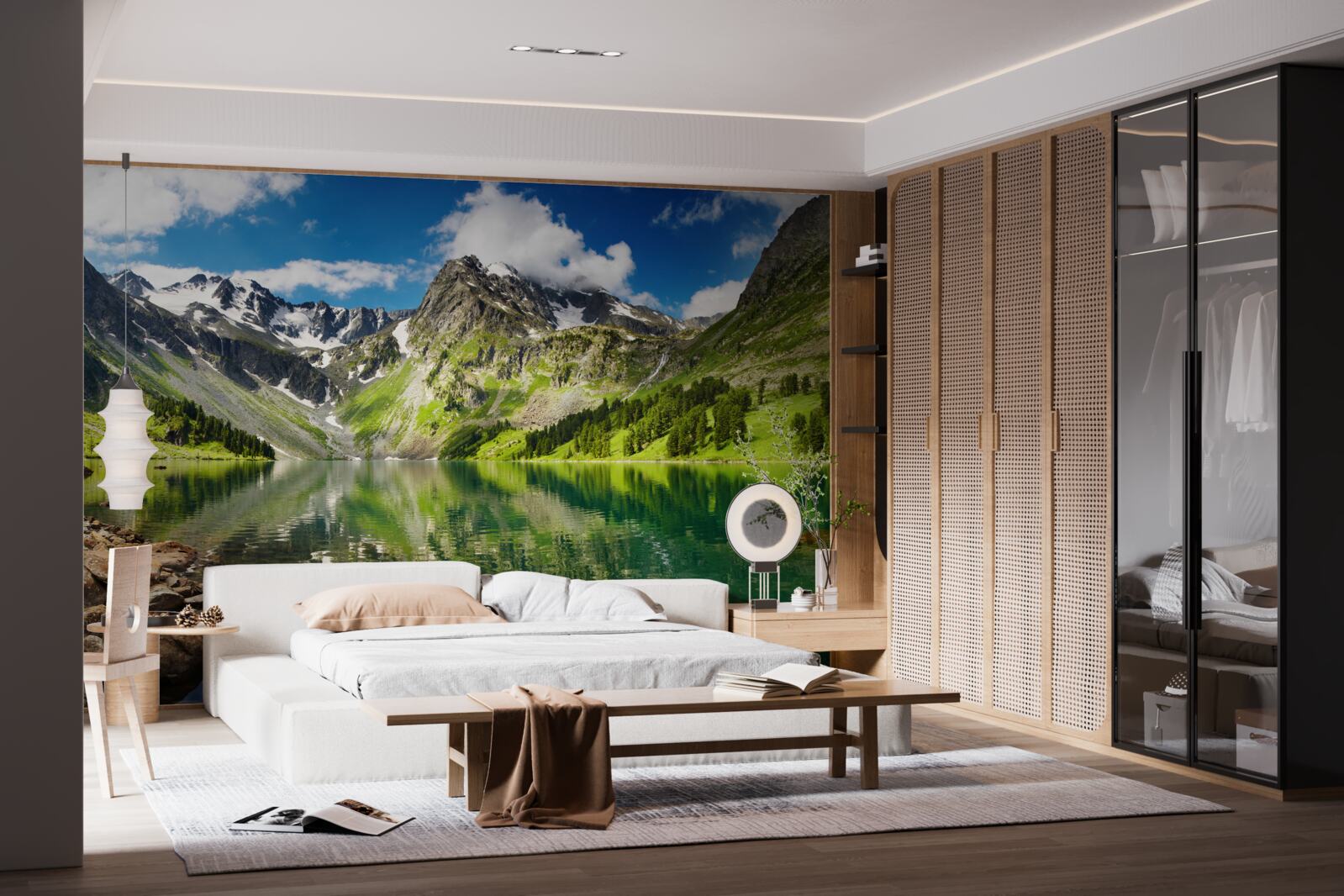 Papier peint les eaux calmes d'un lac de montagne par une journée d'été