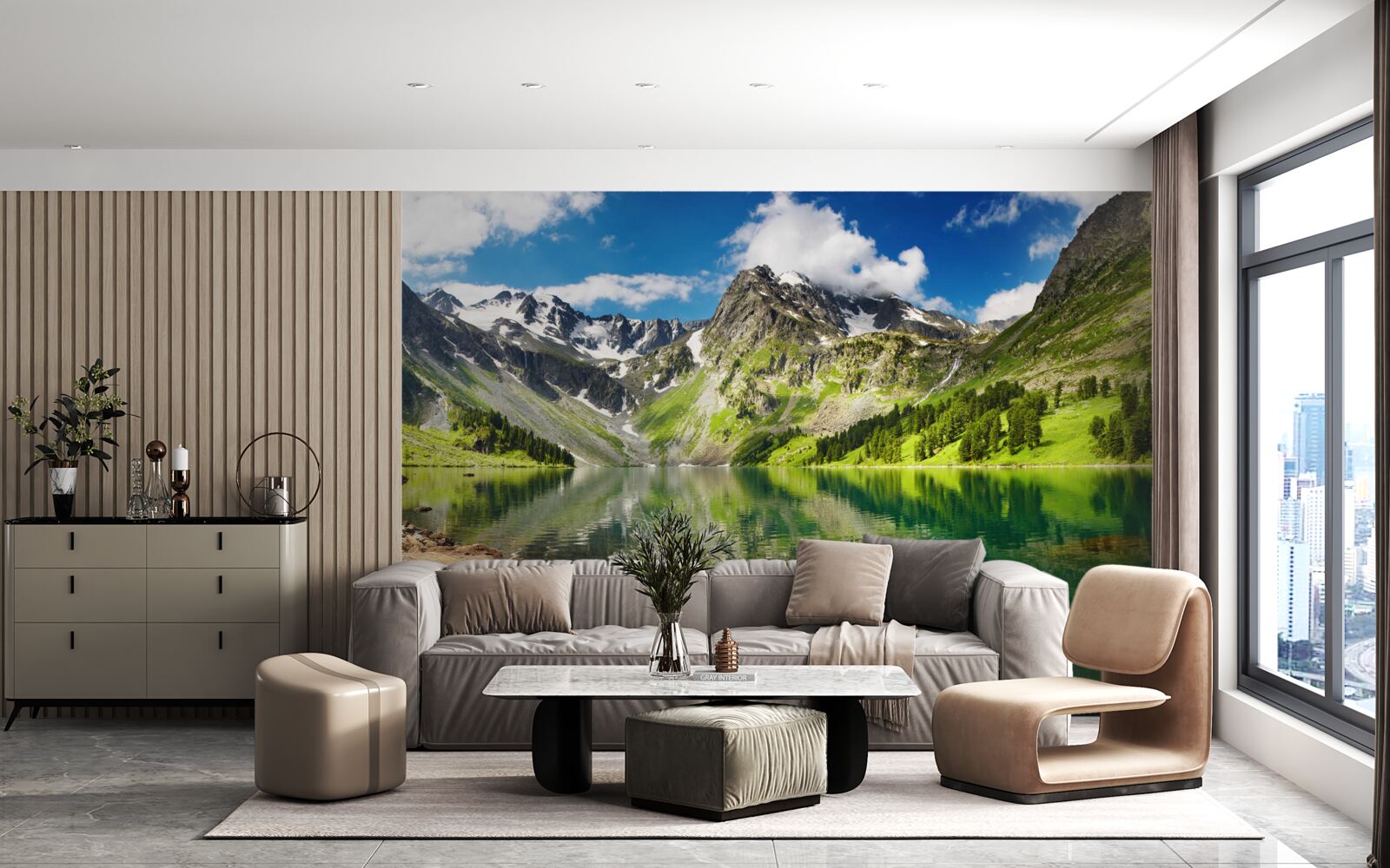 Papier peint les eaux calmes d'un lac de montagne par une journée d'été