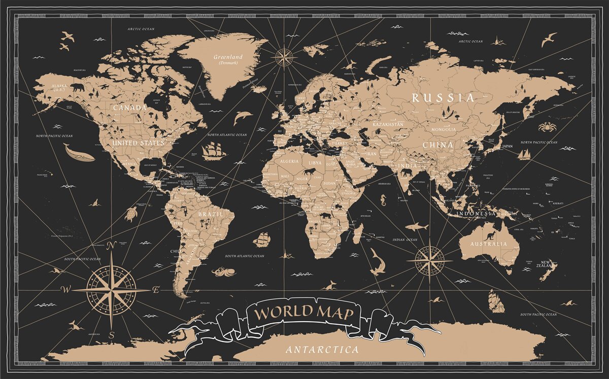 Papier peint carte du monde sur fond sombre