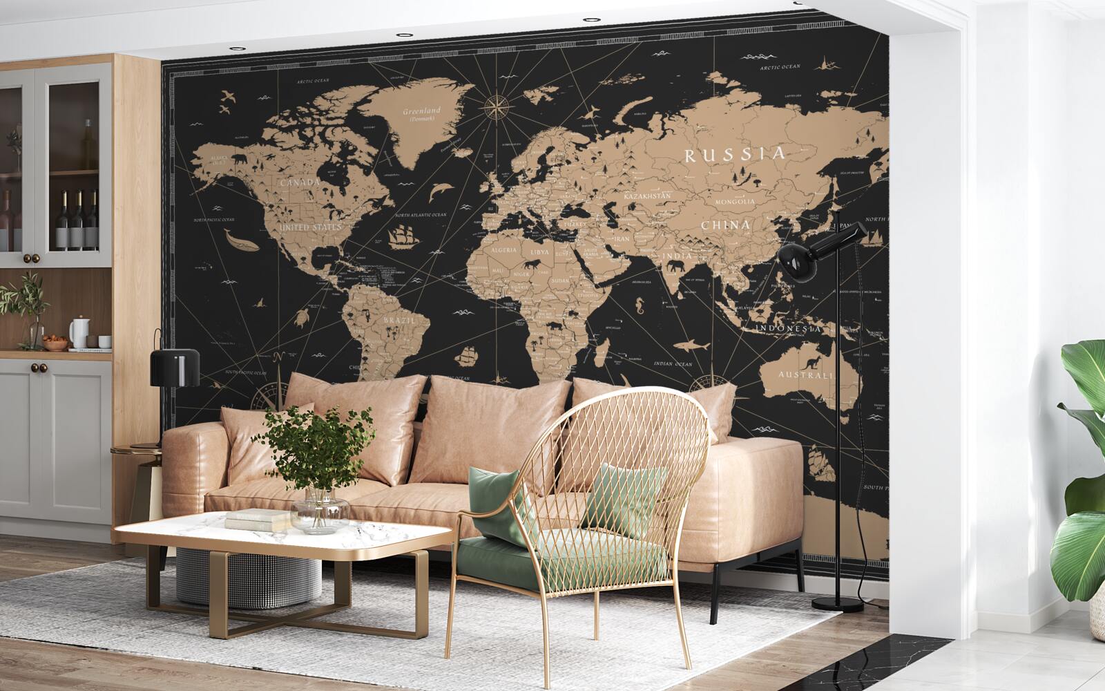 Papier peint carte du monde sur fond sombre