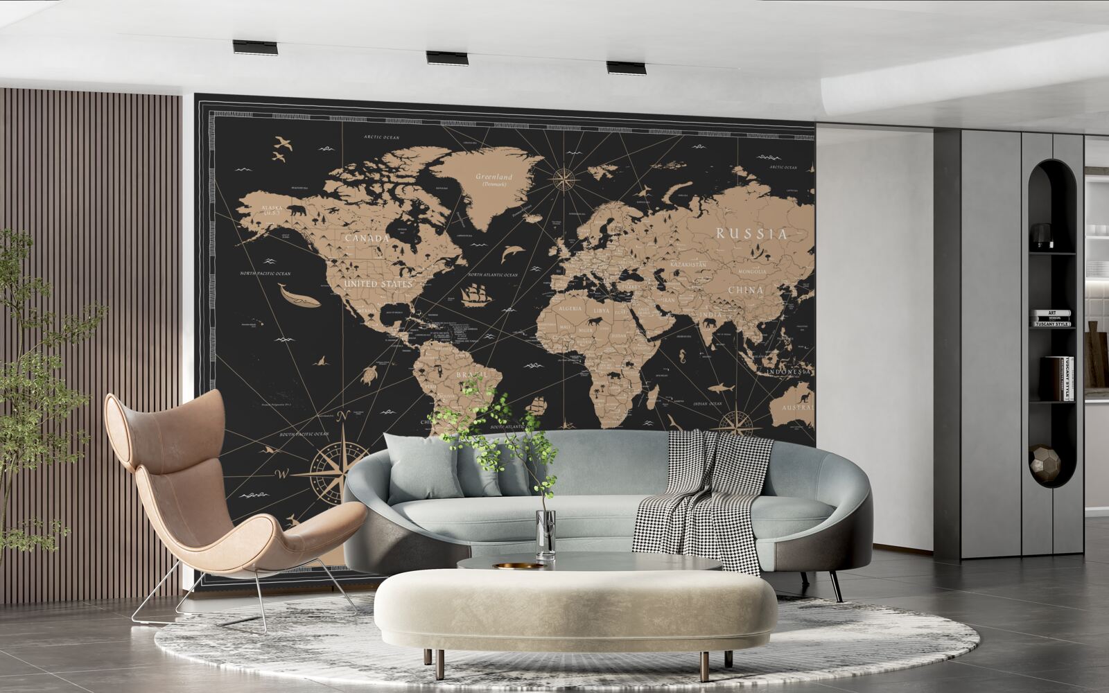 Papier peint carte du monde sur fond sombre