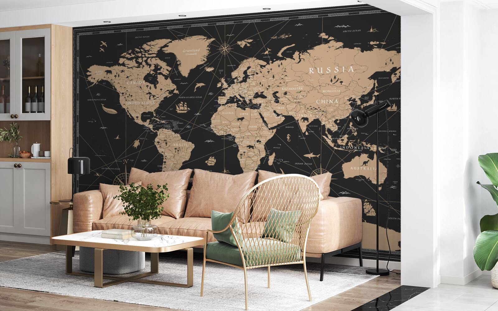 Papier peint carte du monde sur fond sombre