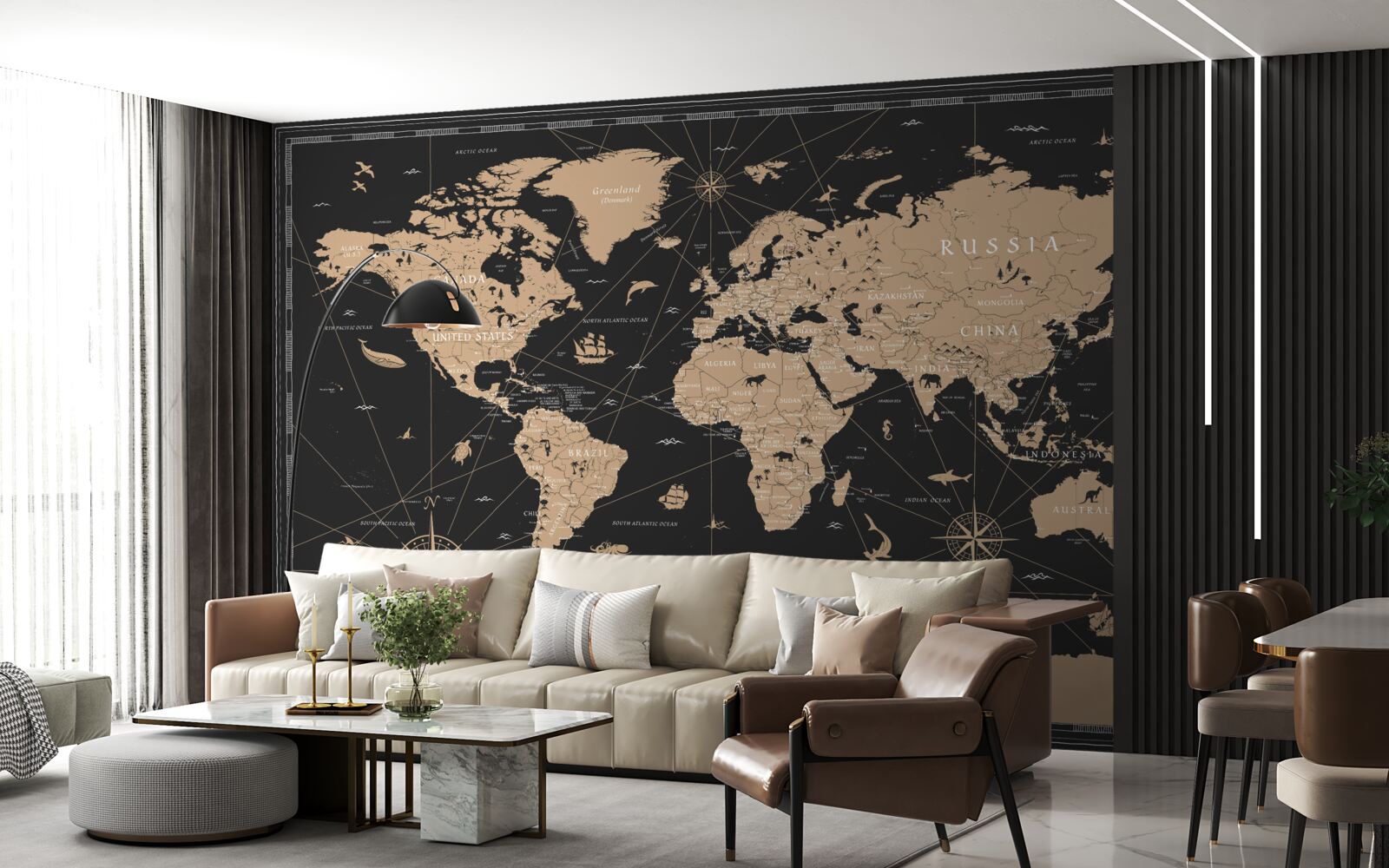 Papier peint carte du monde sur fond sombre