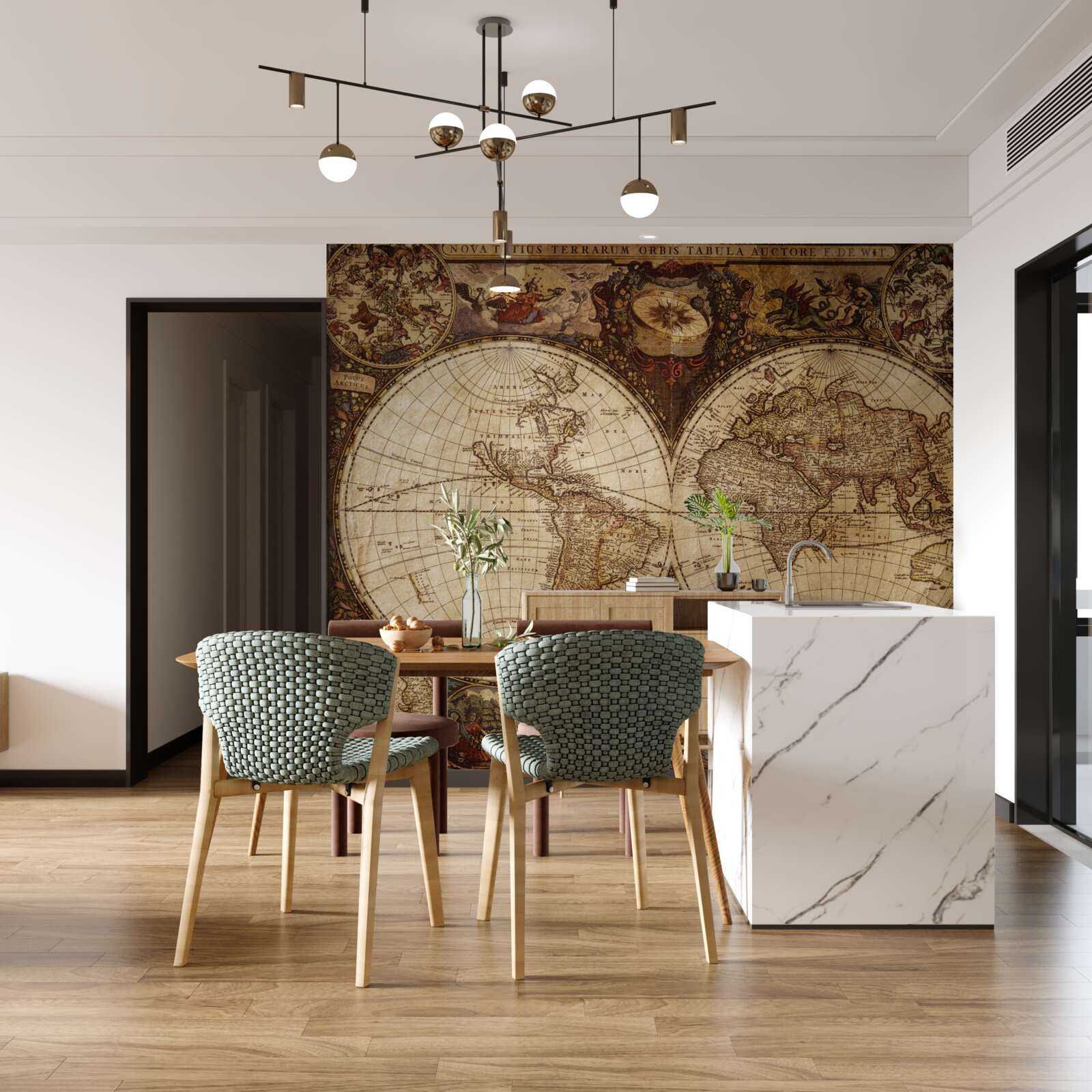 Papier peint ancienne carte géographique représentant deux hémisphères