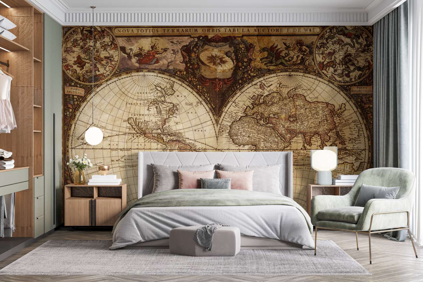 Papier peint ancienne carte géographique représentant deux hémisphères