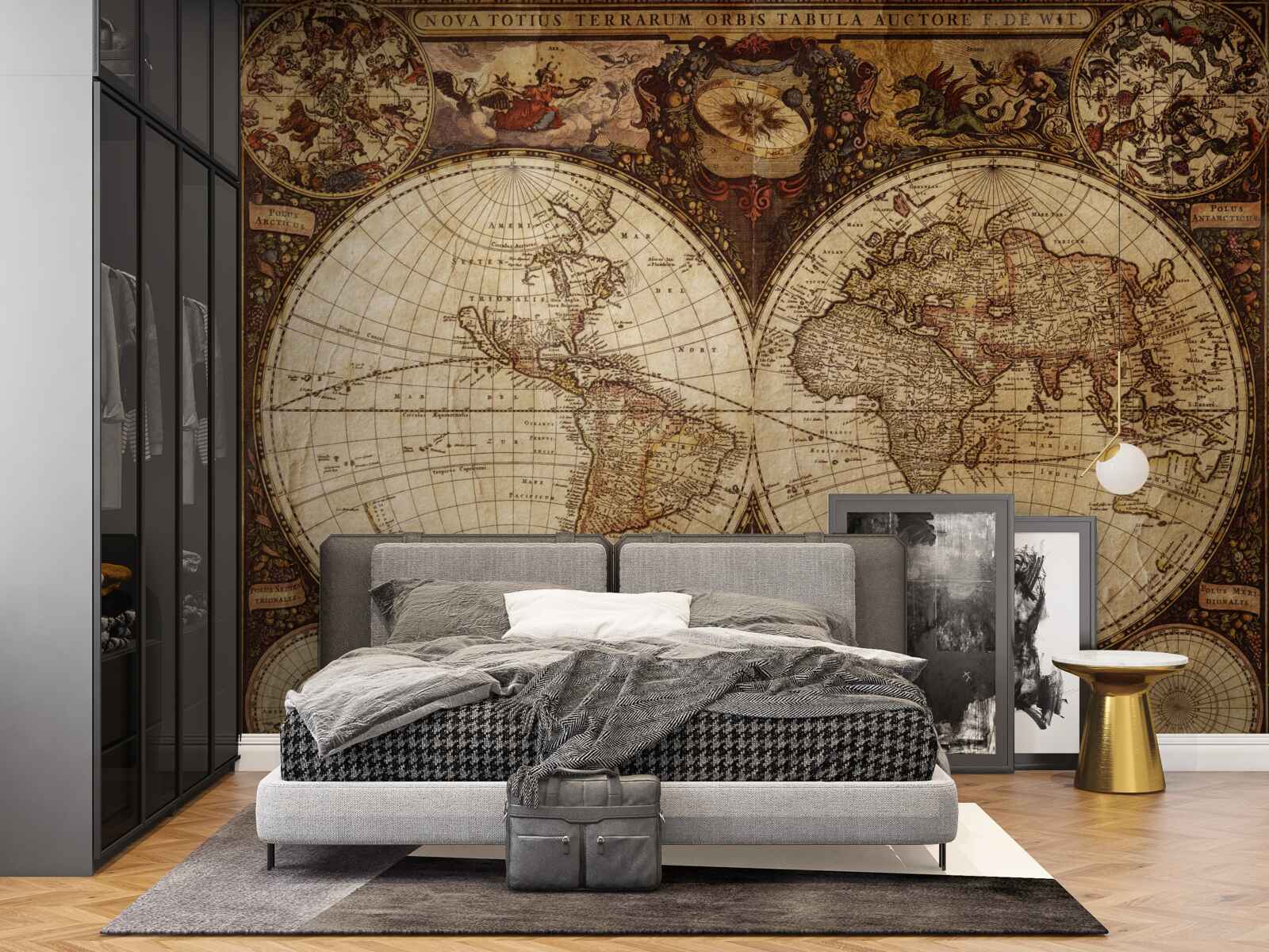 Papier peint ancienne carte géographique représentant deux hémisphères