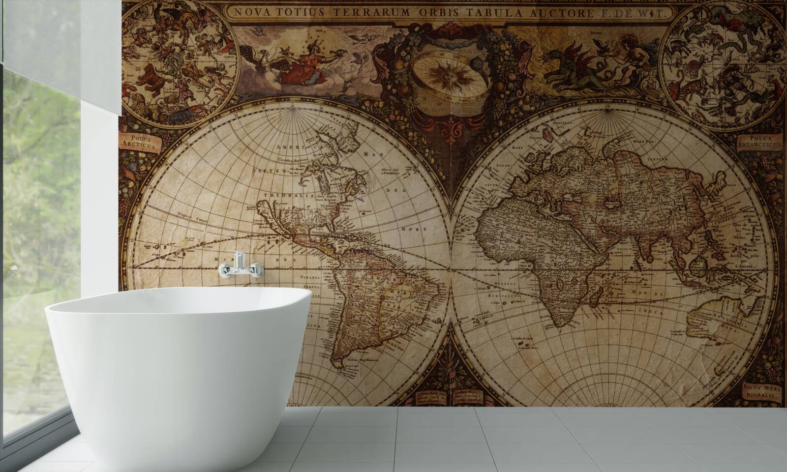 Papier peint ancienne carte géographique représentant deux hémisphères