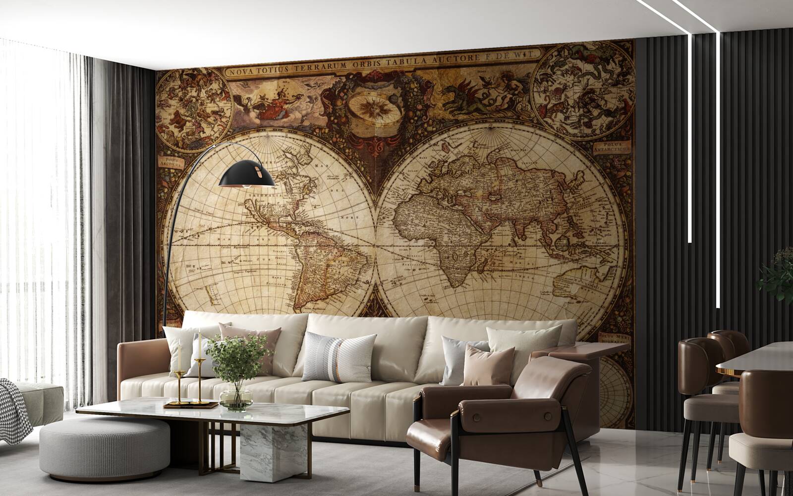 Papier peint ancienne carte géographique représentant deux hémisphères