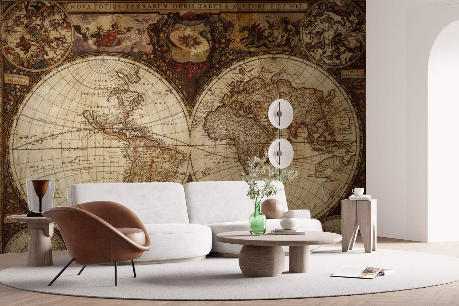 Papier peint ancienne carte géographique représentant deux hémisphères