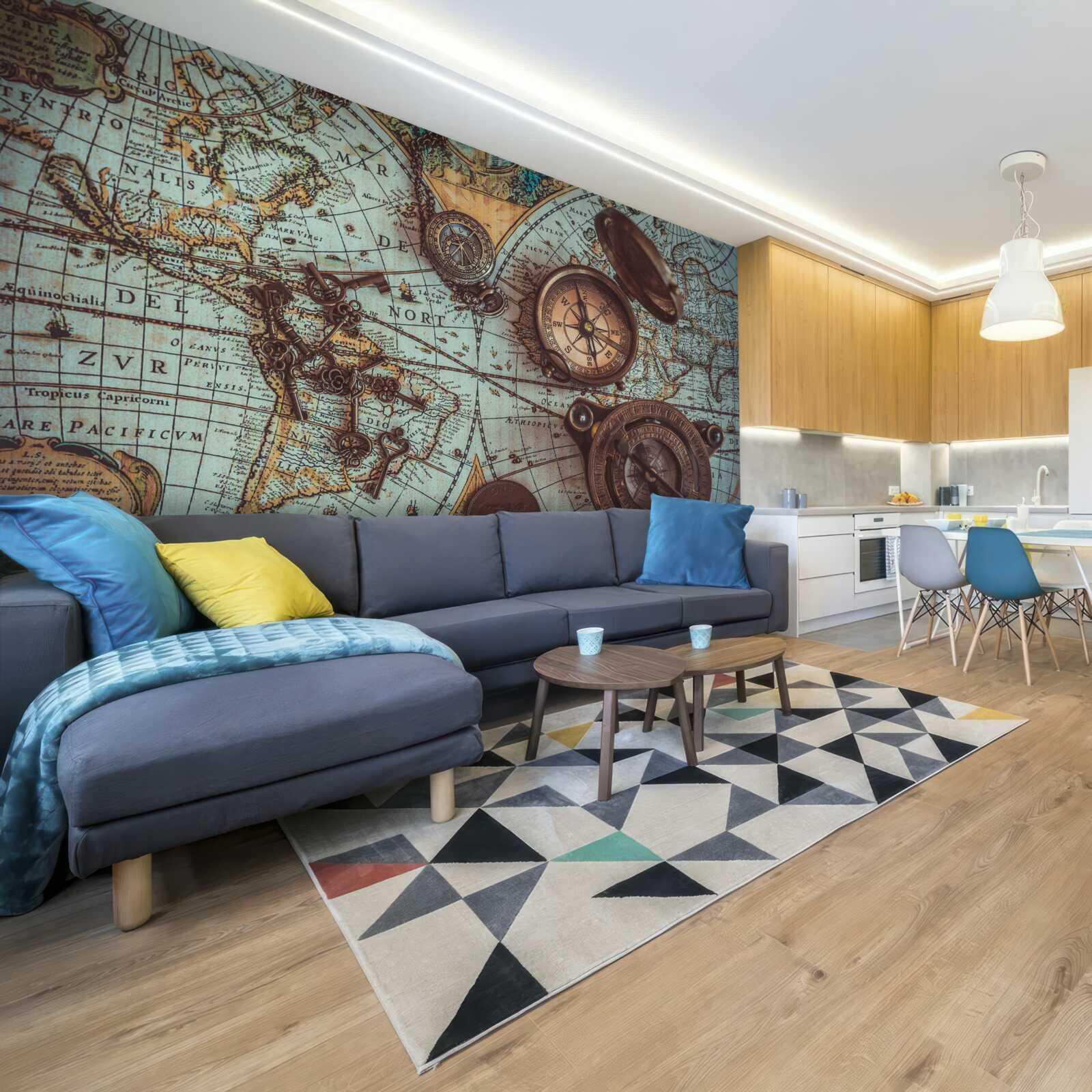 Papier peint Les boussoles du passé sur la carte