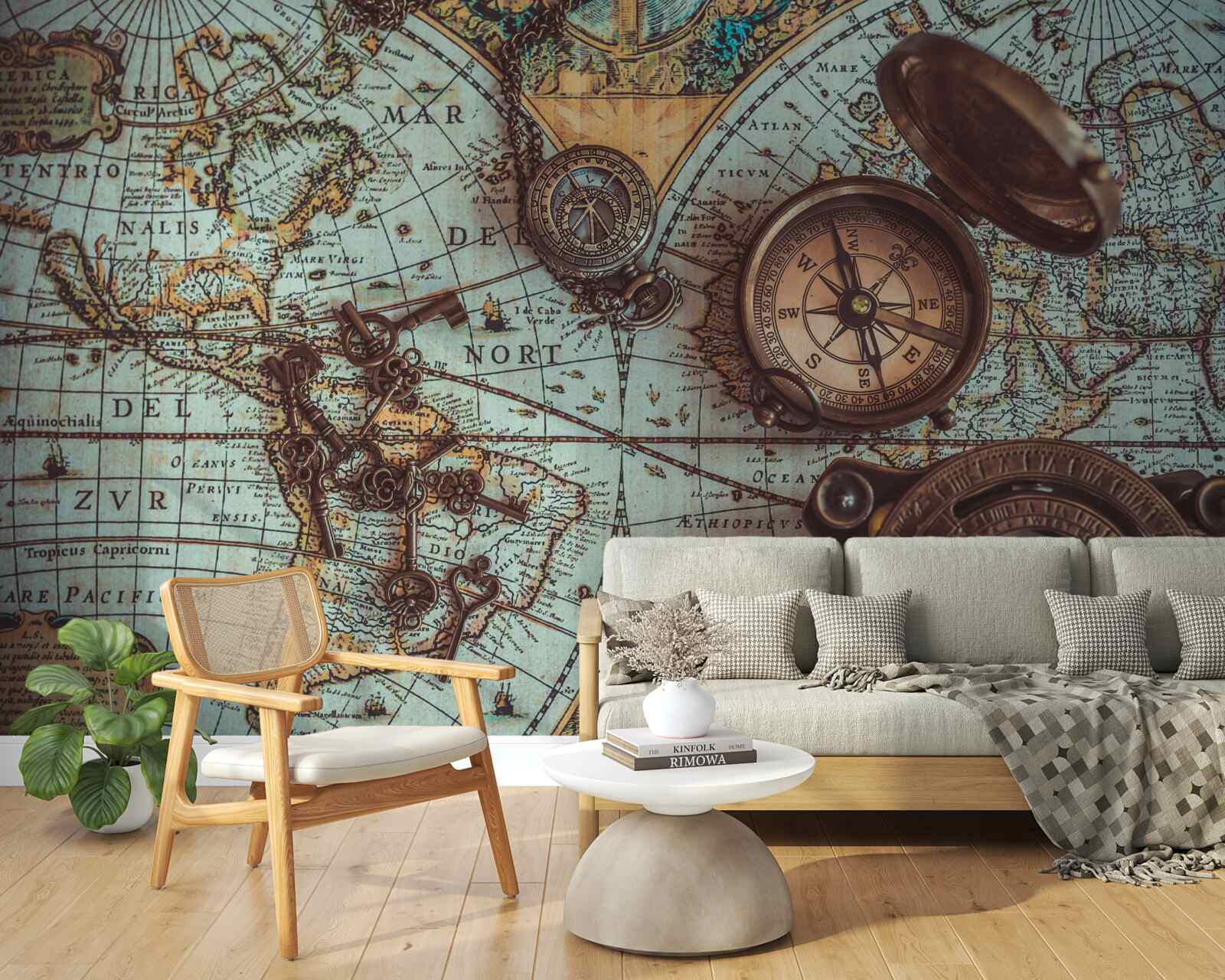 Papier peint Les boussoles du passé sur la carte