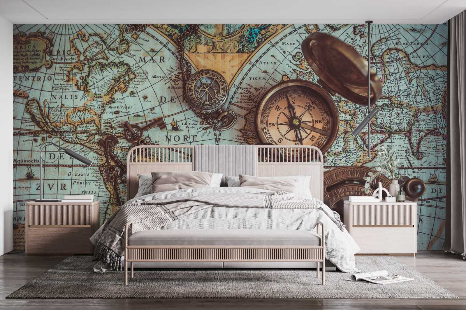Papier peint Les boussoles du passé sur la carte