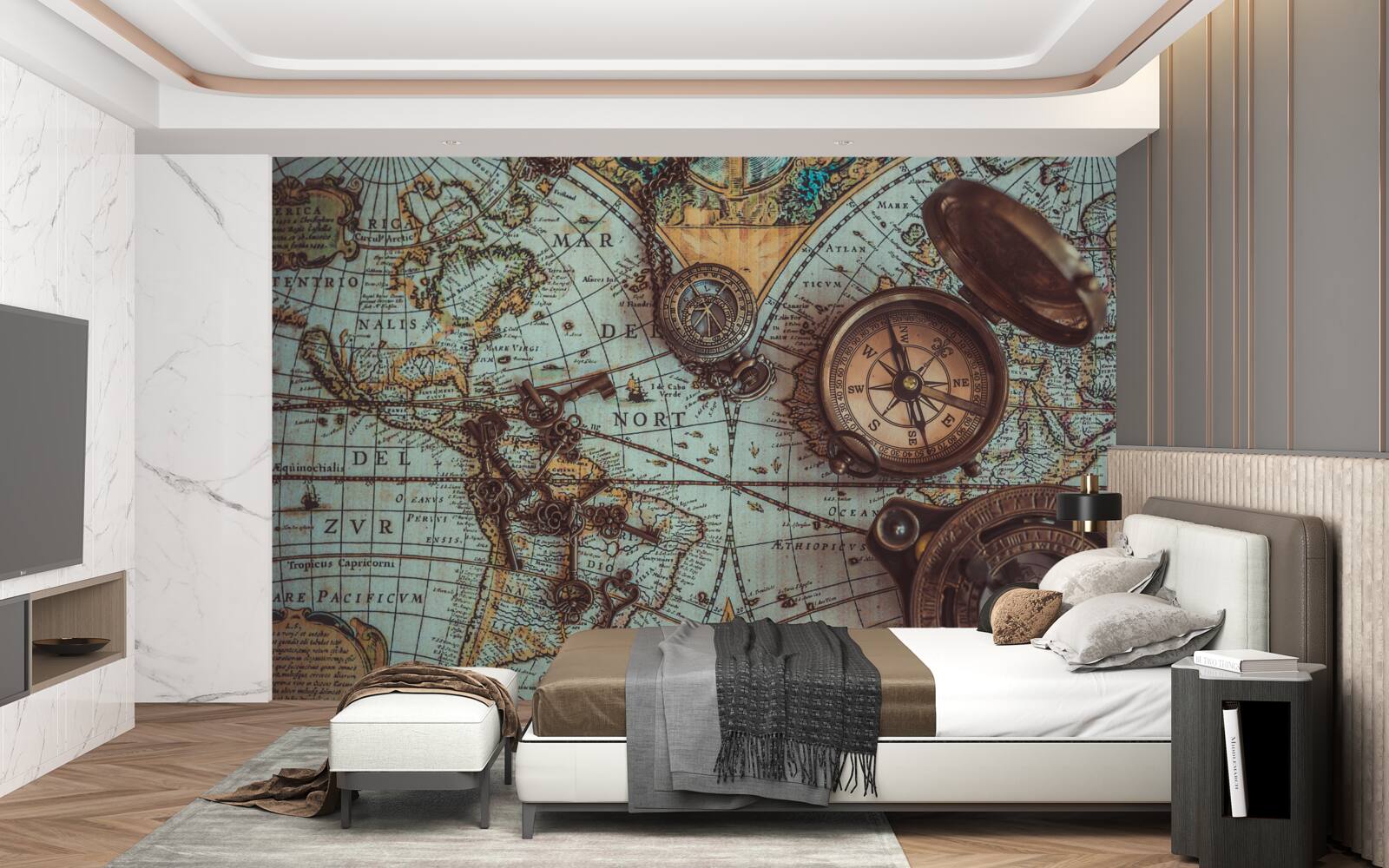 Papier peint Les boussoles du passé sur la carte