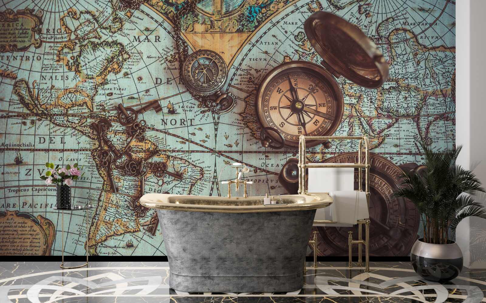Papier peint Les boussoles du passé sur la carte