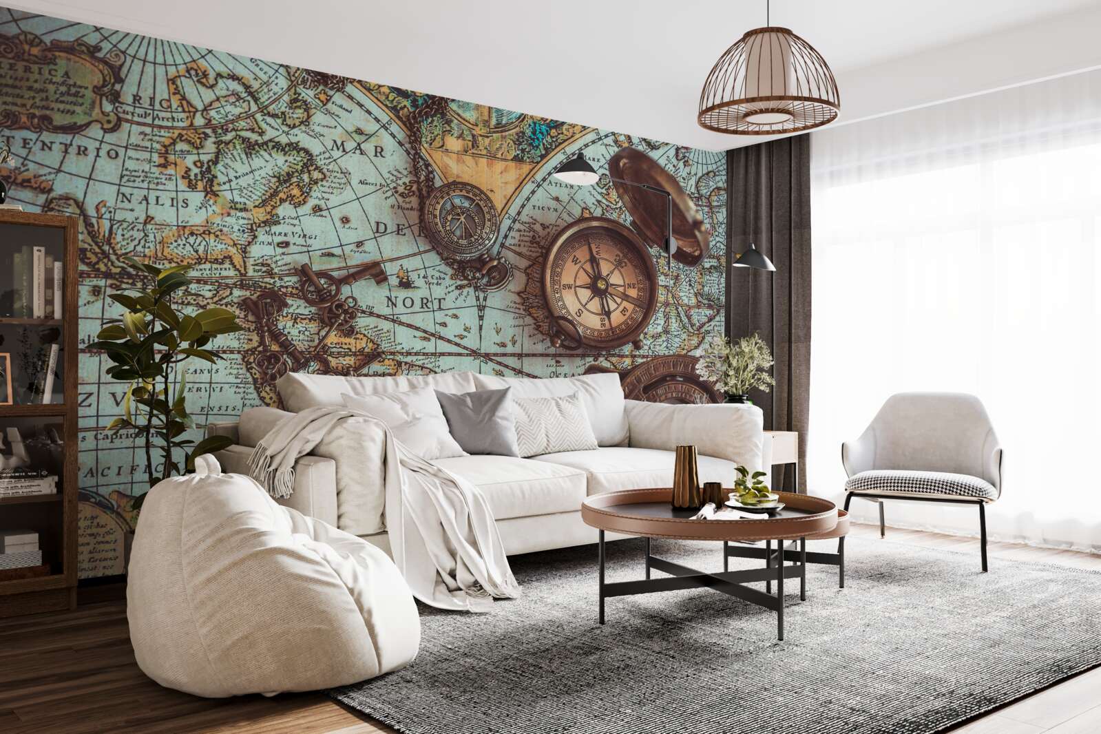 Papier peint Les boussoles du passé sur la carte