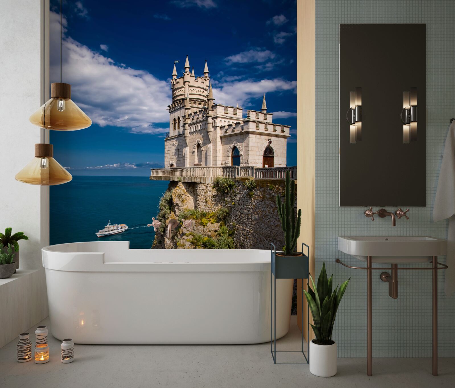 Papier peint forteresse au bord d'une falaise maritime