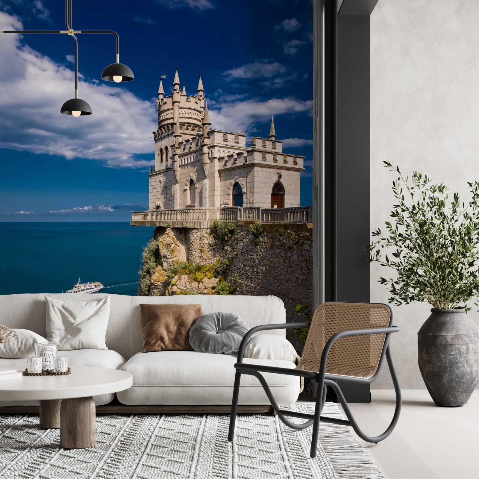 Papier peint forteresse au bord d'une falaise maritime