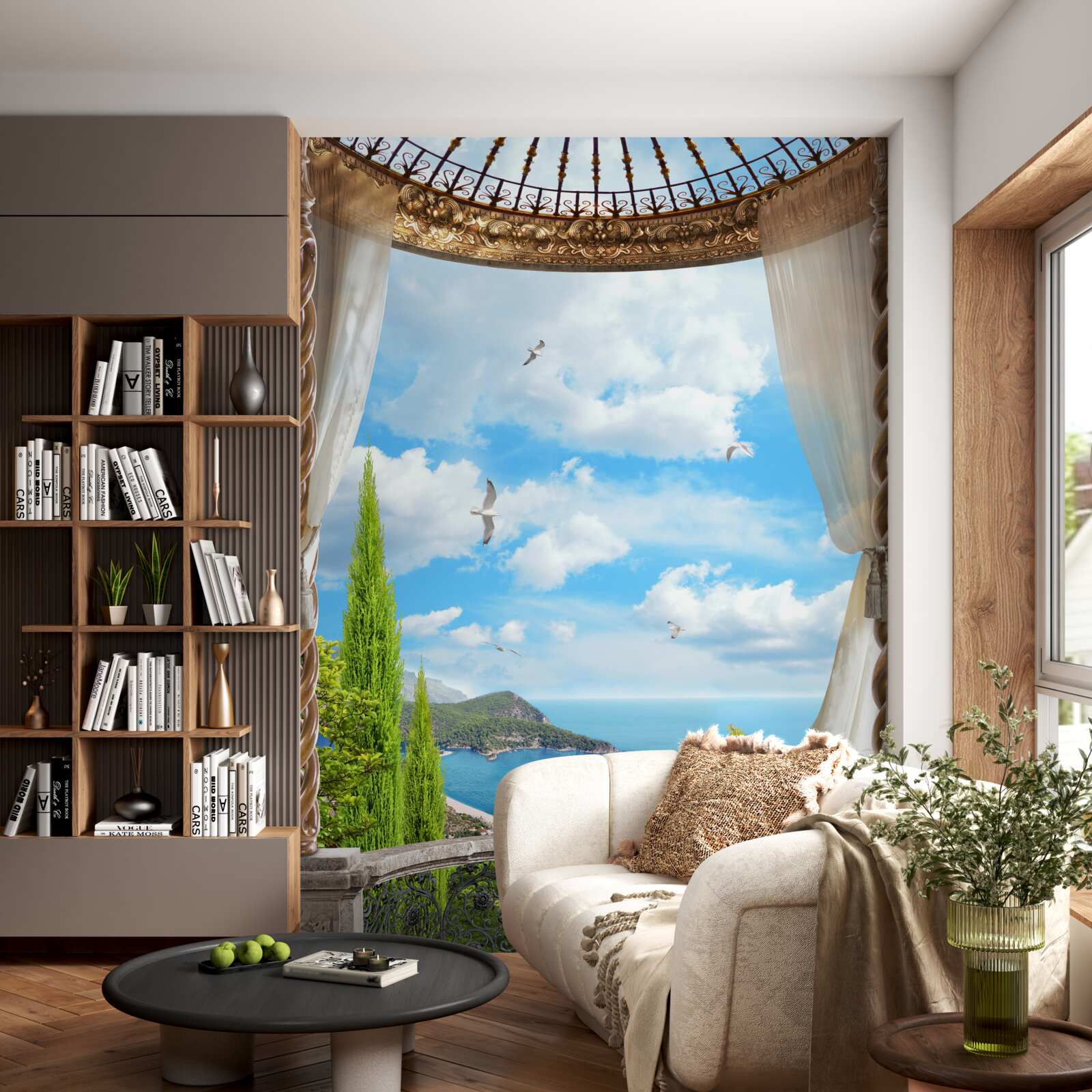 Papier peint véranda avec vue panoramique sur la mer