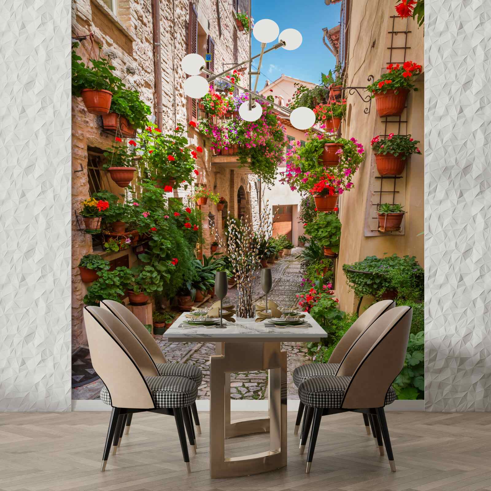 Papier peint vieille rue avec un trottoir en pierre