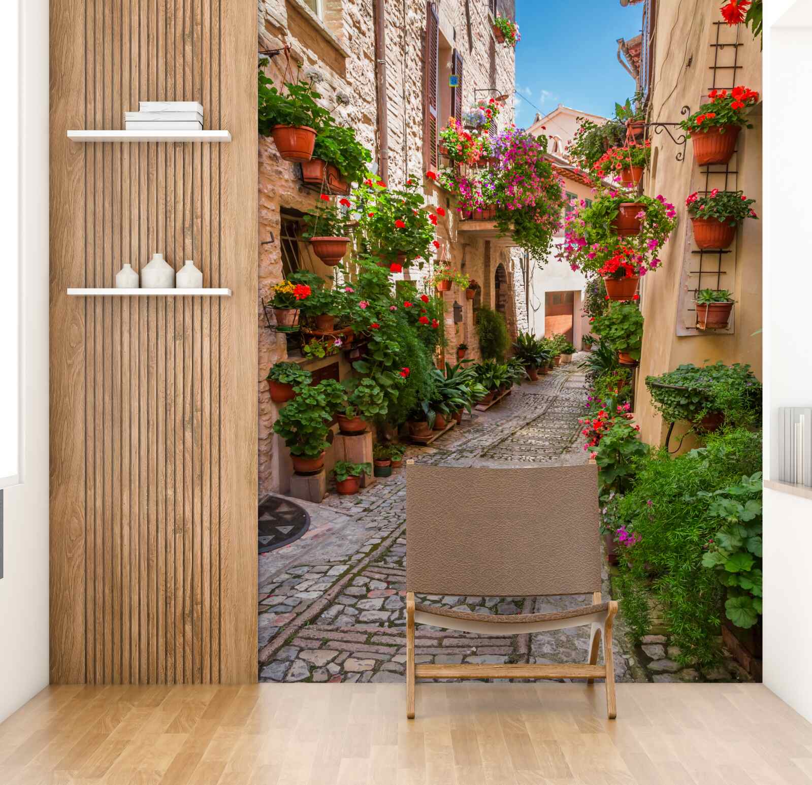 Papier peint vieille rue avec un trottoir en pierre