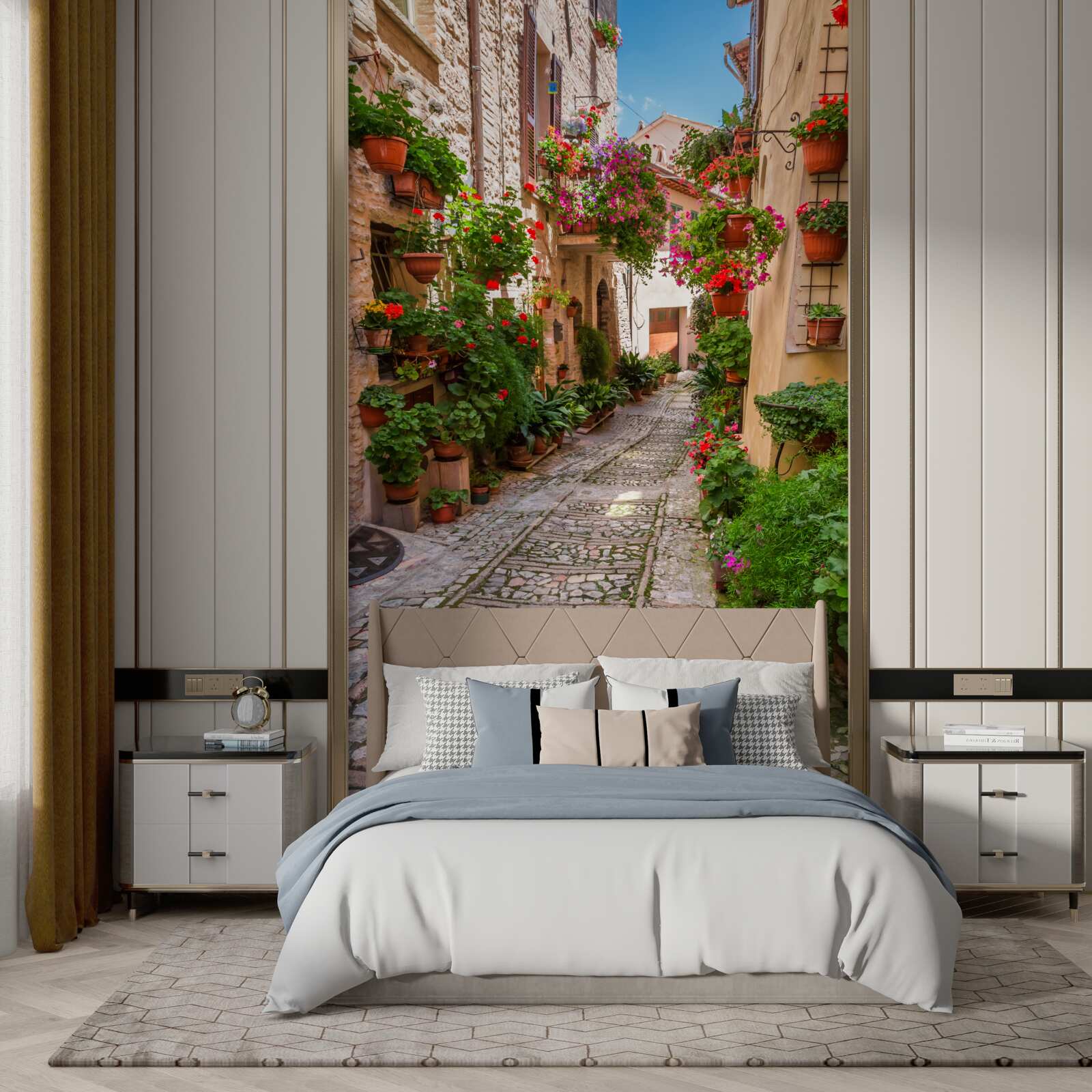 Papier peint vieille rue avec un trottoir en pierre