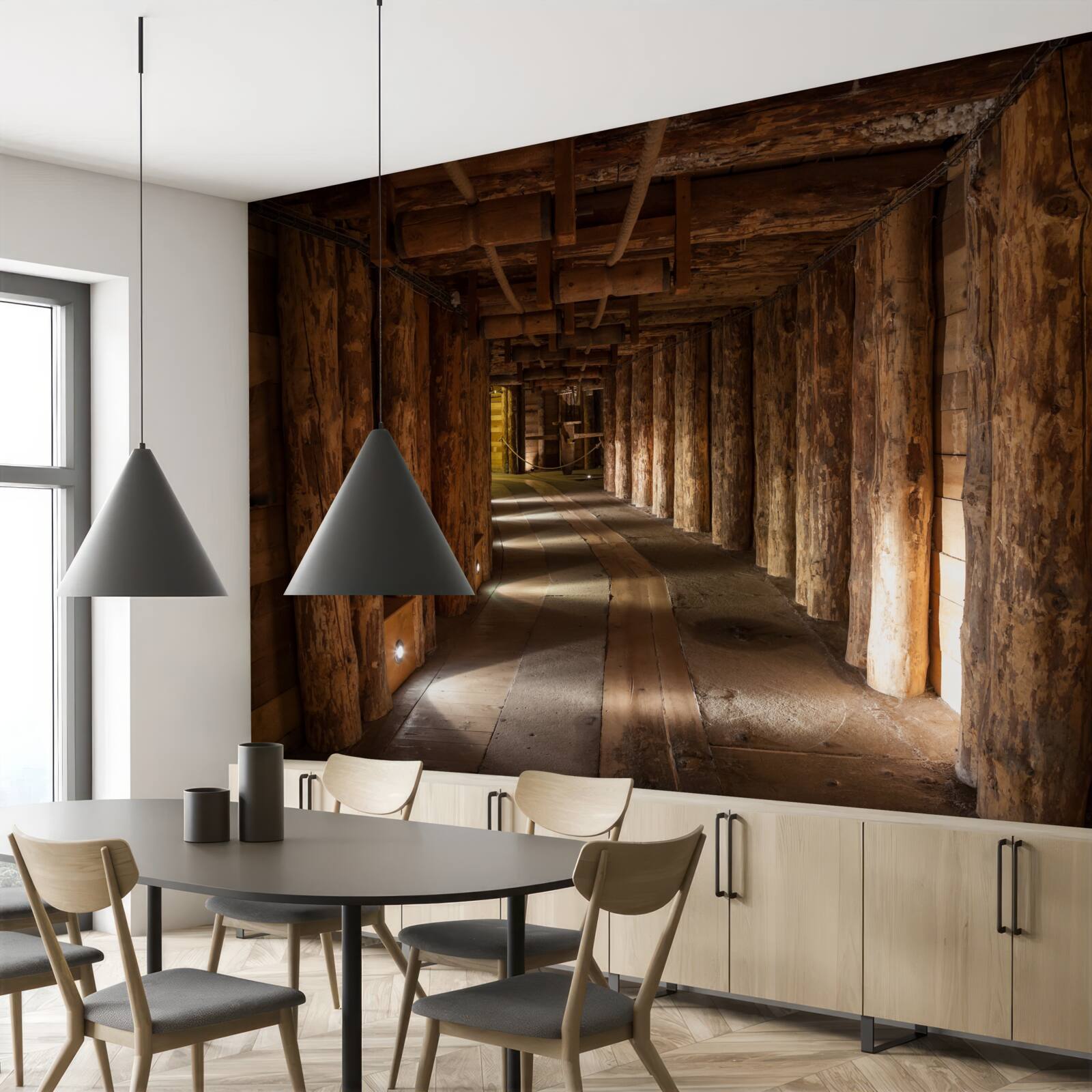 Papier peint tunnel souterrain en bois