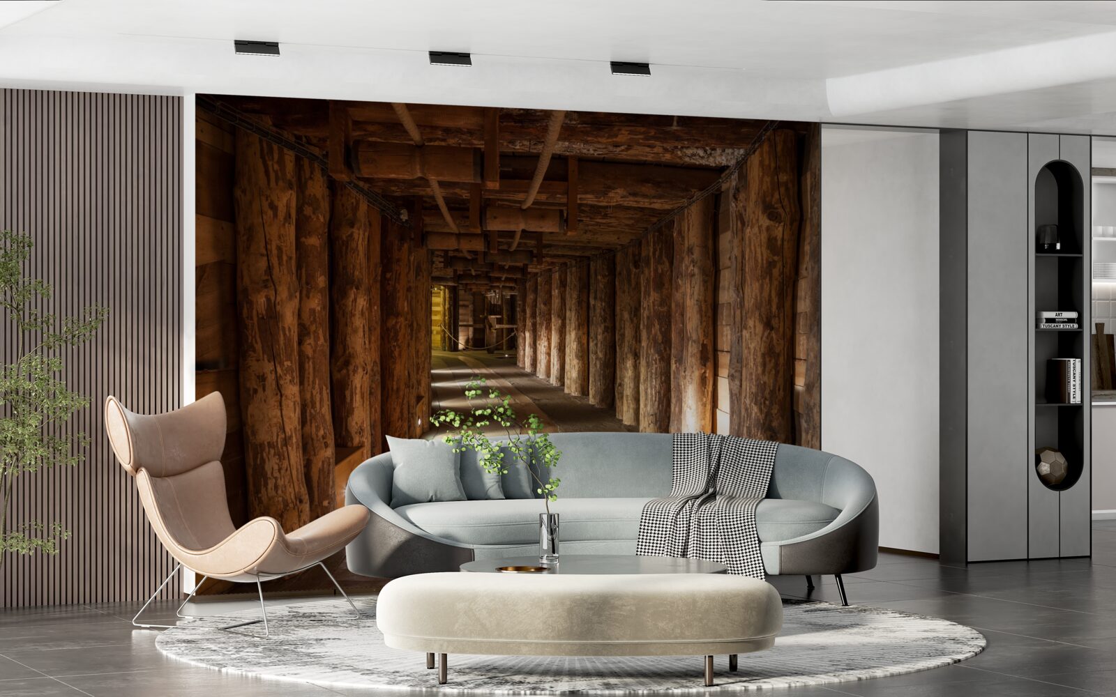 Papier peint tunnel souterrain en bois