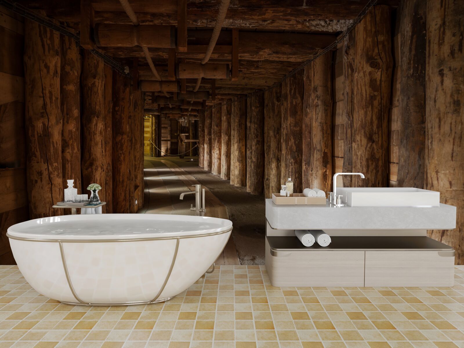 Papier peint tunnel souterrain en bois