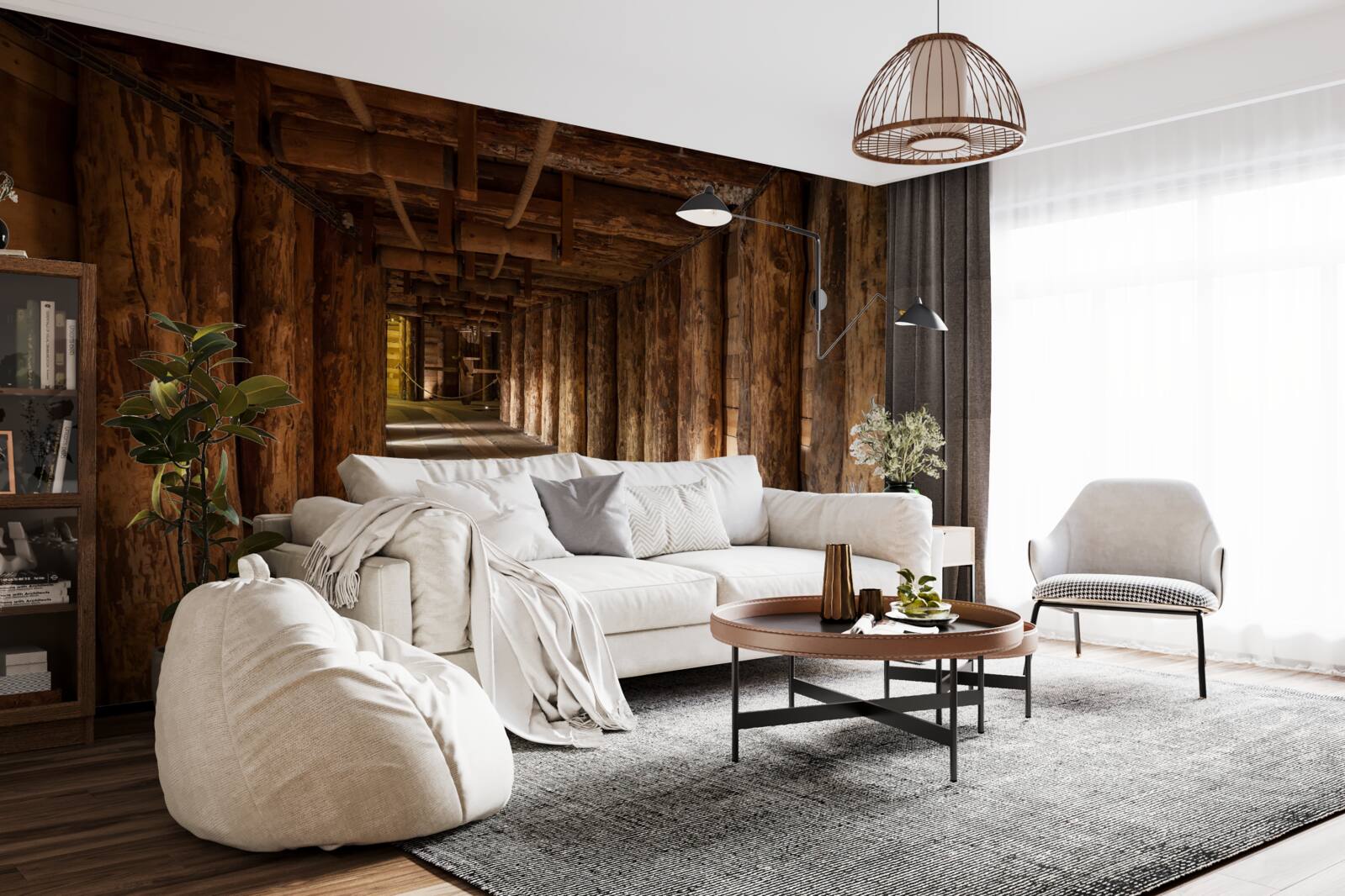 Papier peint tunnel souterrain en bois