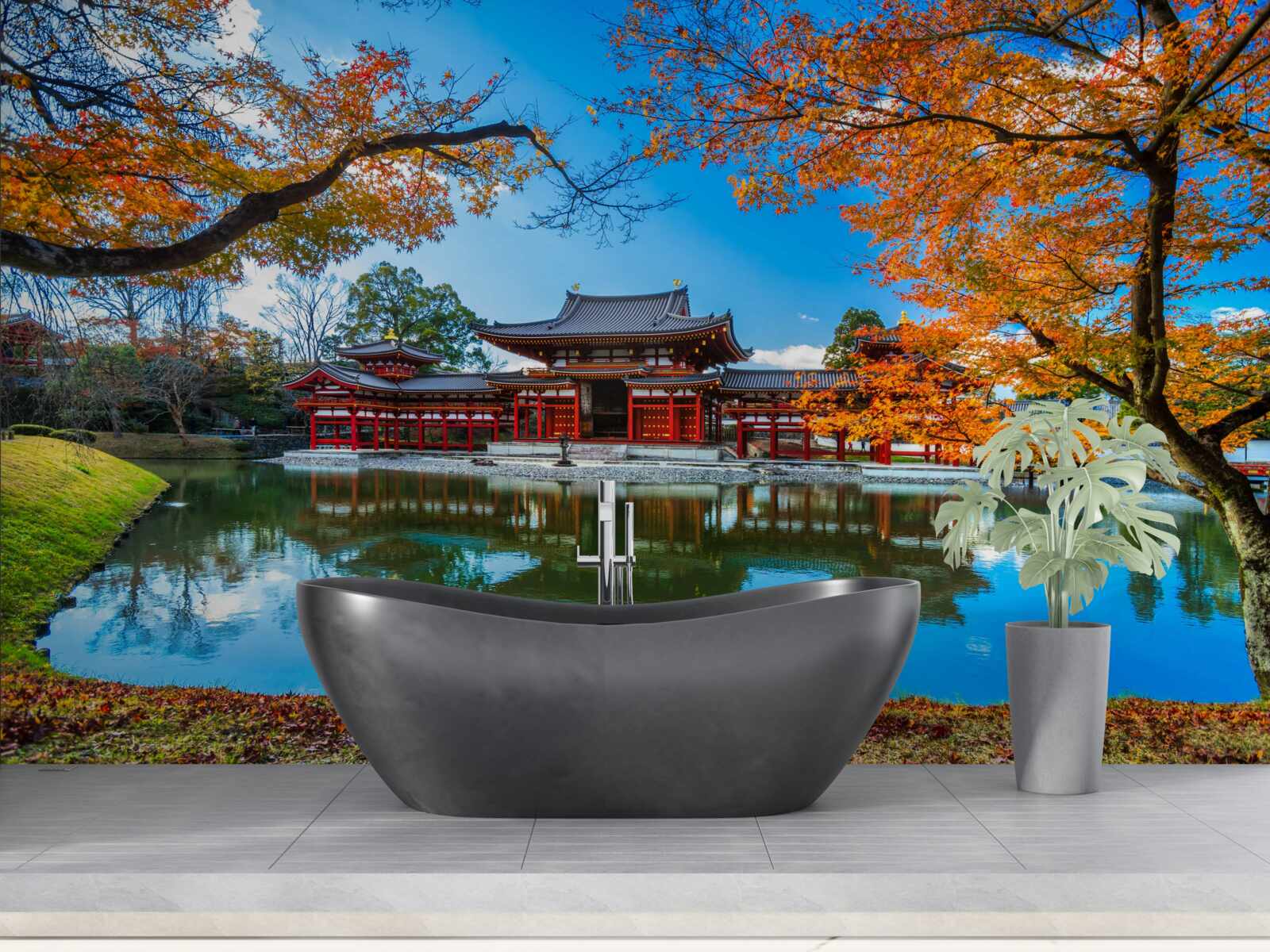 Papier peint reflet de l'automne dans un parc japonais