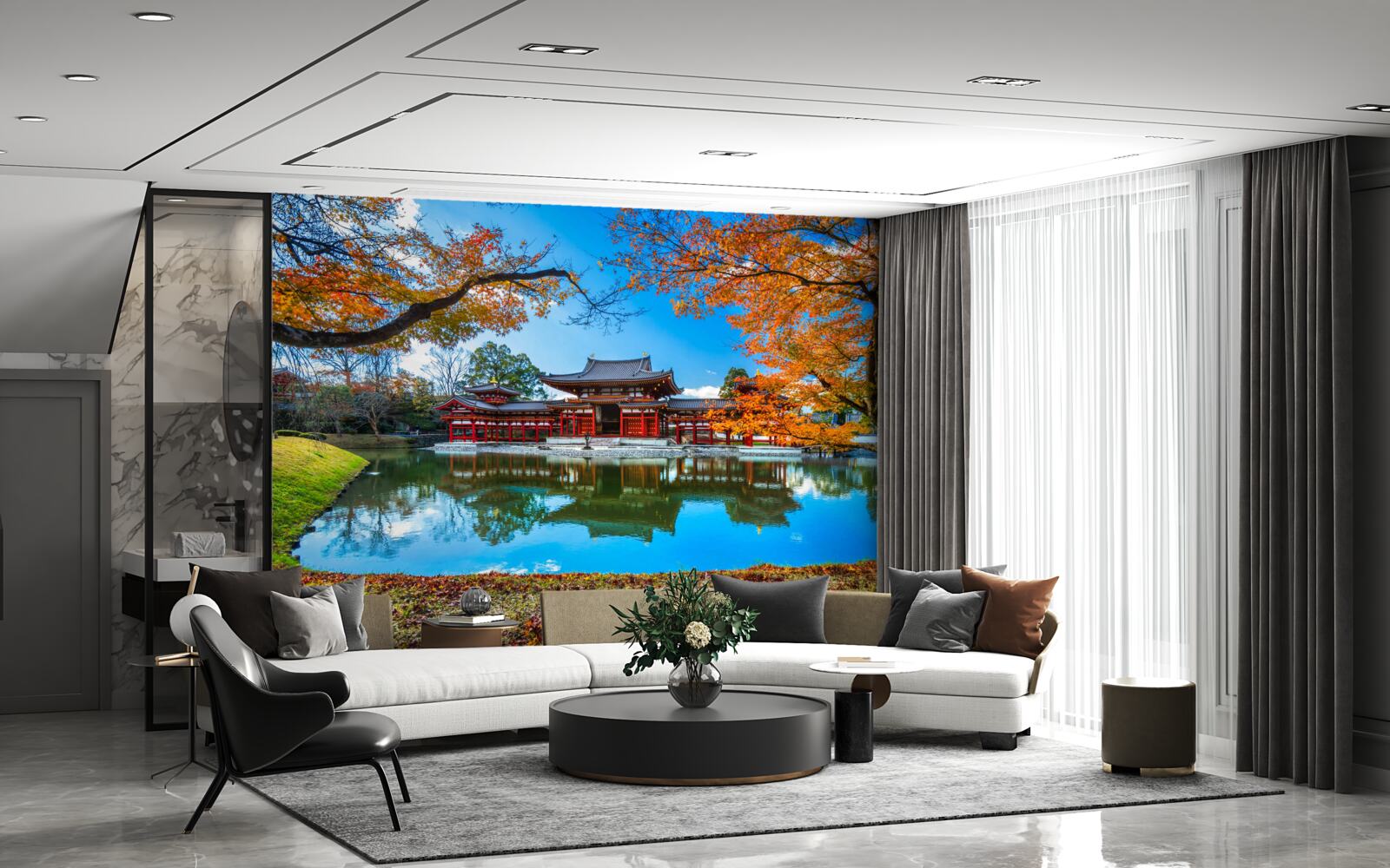 Papier peint reflet de l'automne dans un parc japonais