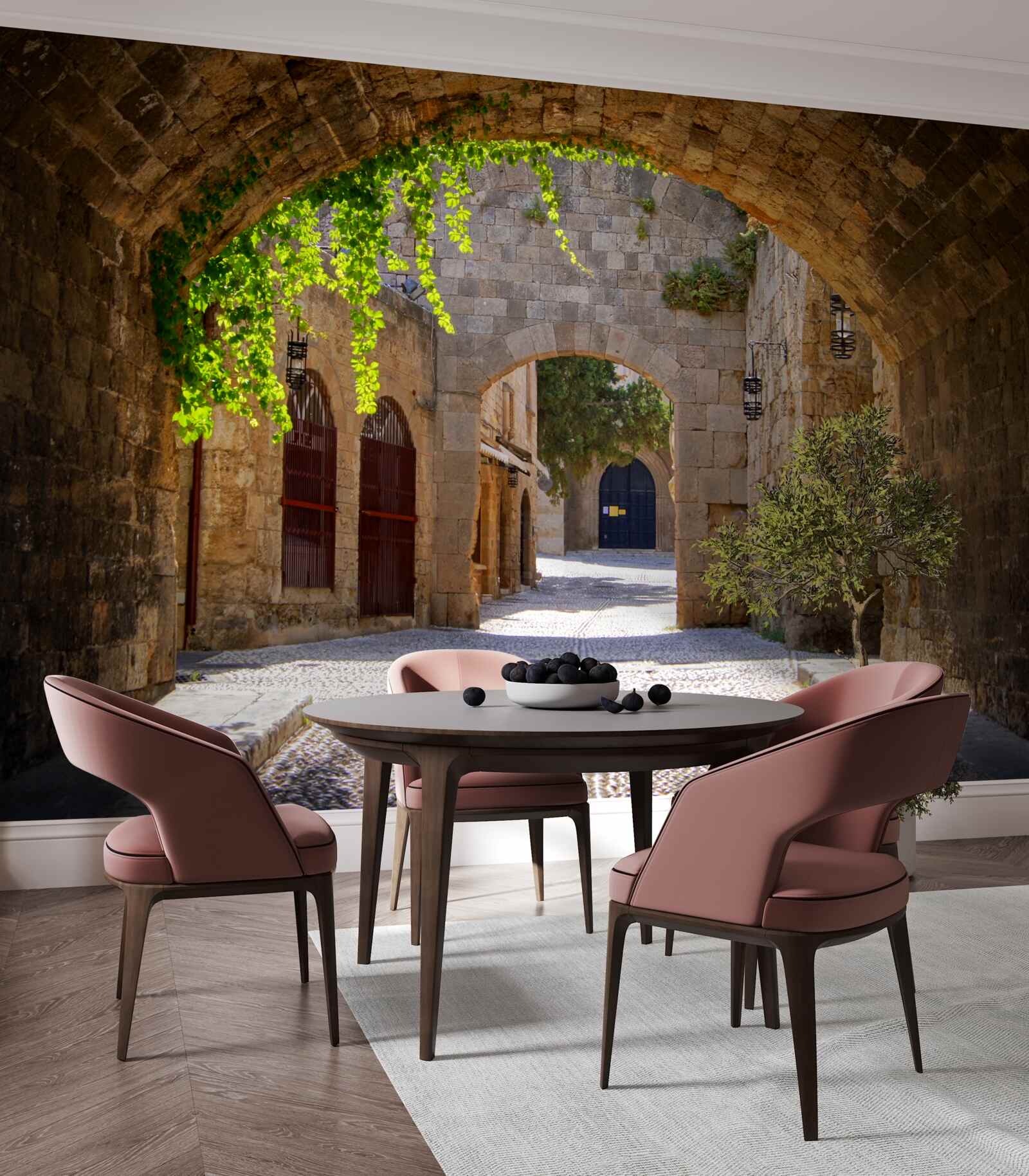 Papier peint la vieille ville est ornée d'un arc en pierre