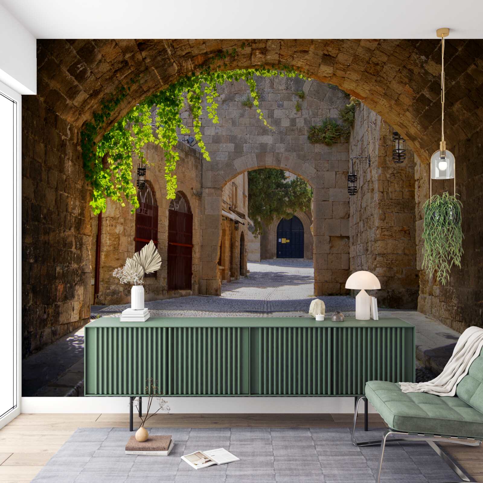 Papier peint la vieille ville est ornée d'un arc en pierre