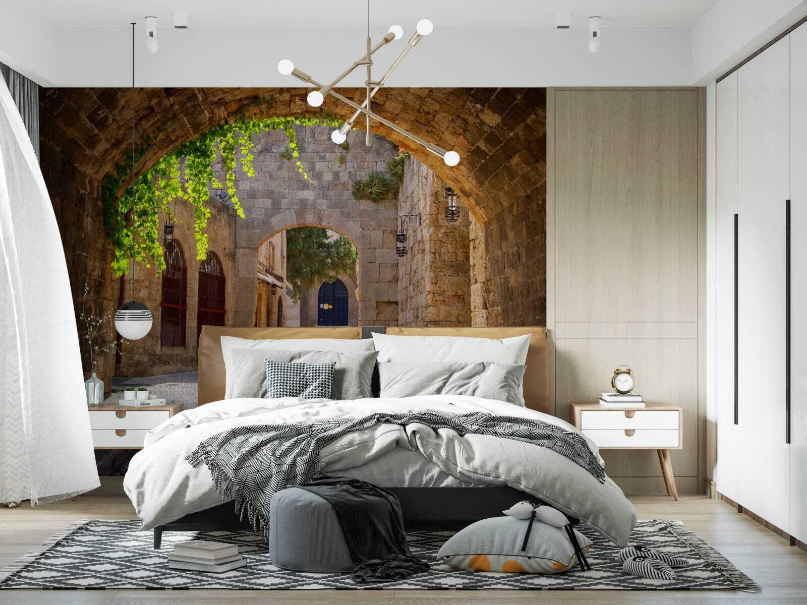 Papier peint la vieille ville est ornée d'un arc en pierre