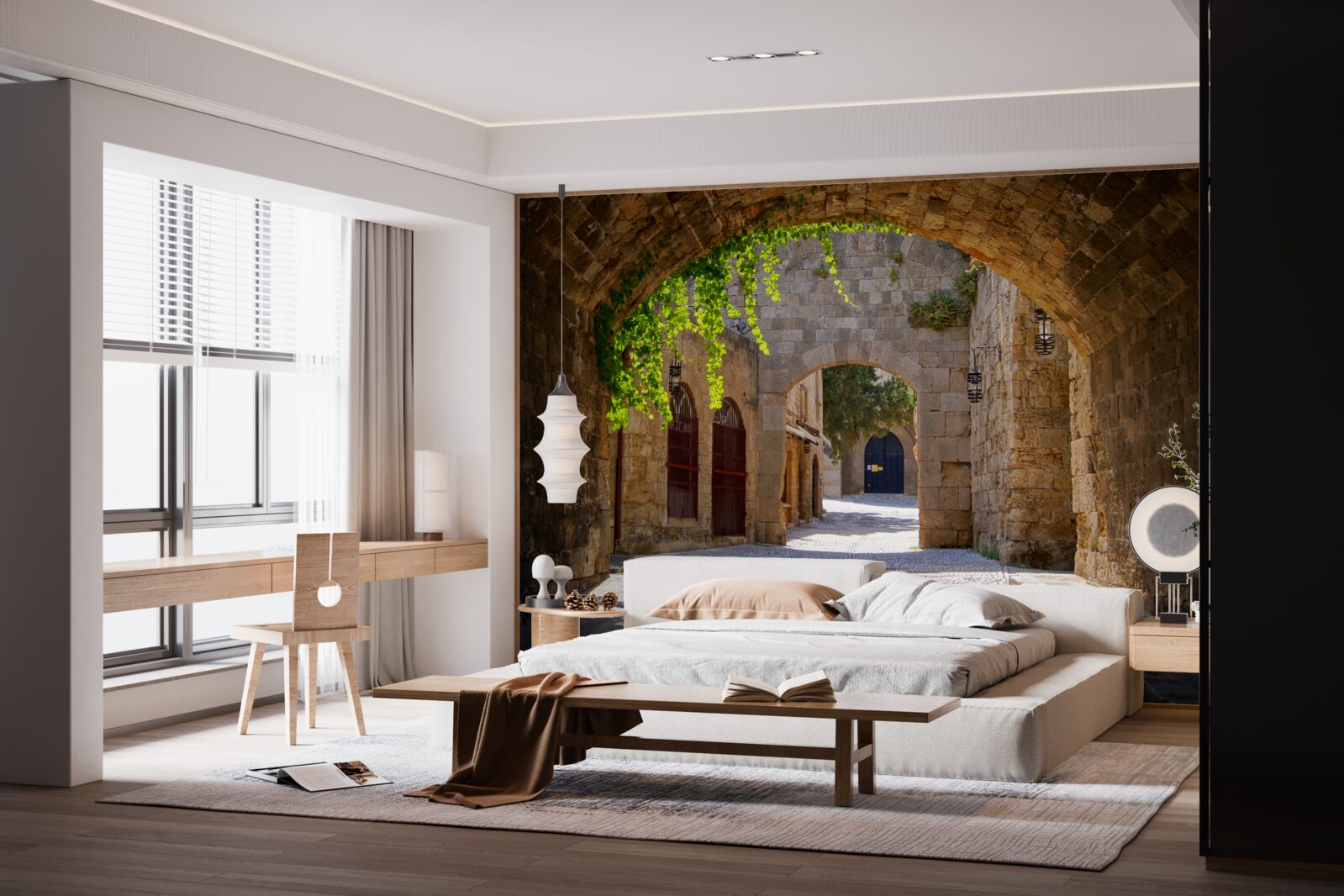 Papier peint la vieille ville est ornée d'un arc en pierre