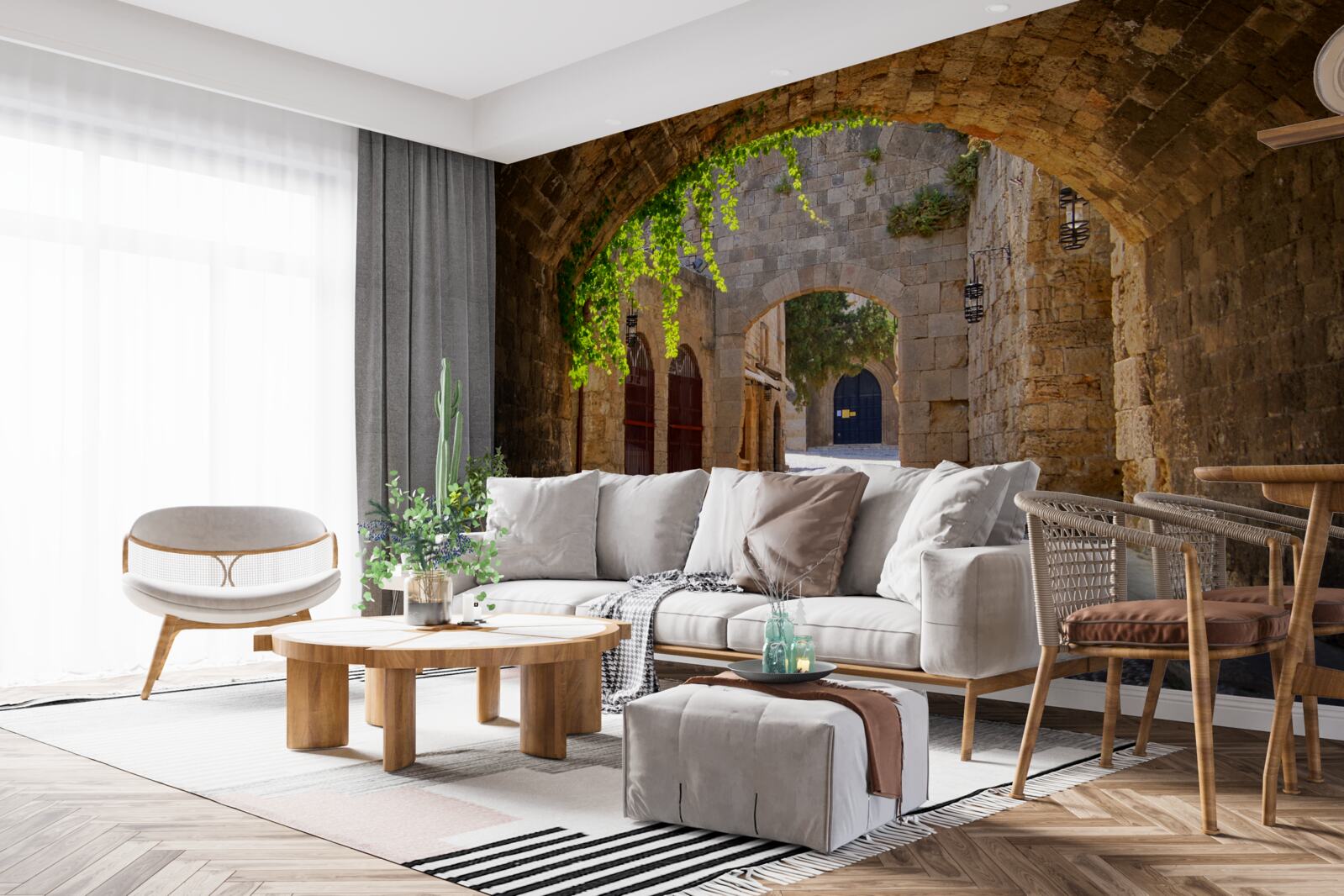 Papier peint la vieille ville est ornée d'un arc en pierre