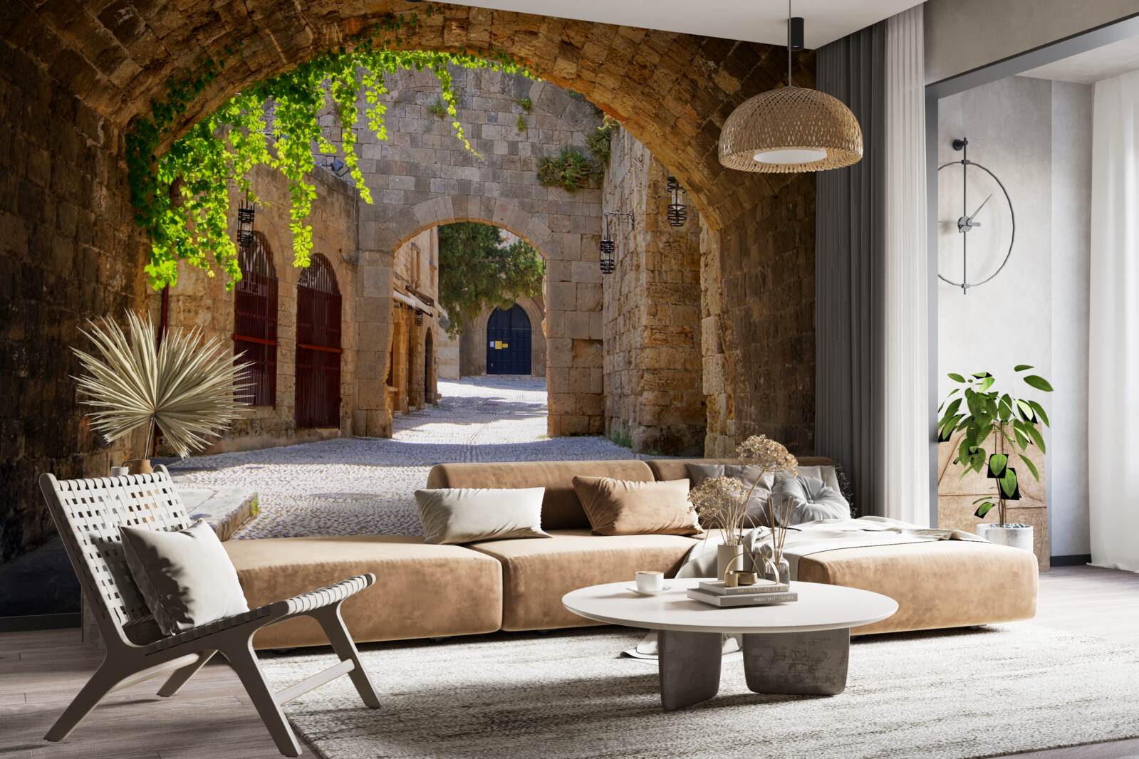 Papier peint la vieille ville est ornée d'un arc en pierre