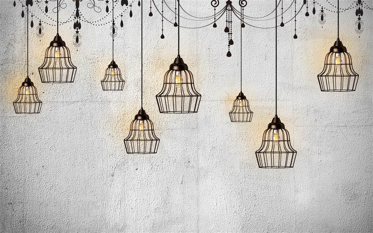 Papier peint lampes anciennes sur fond gris