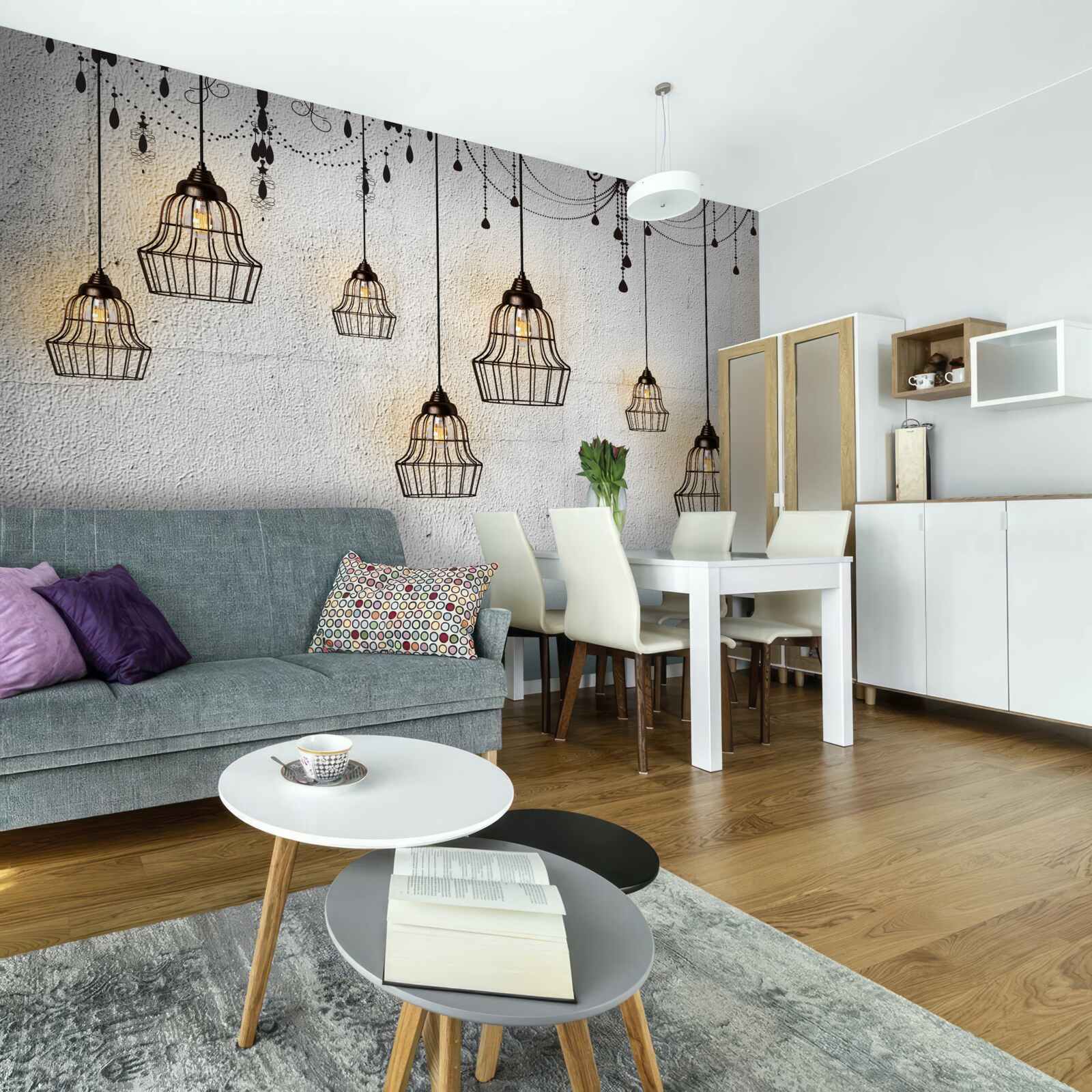 Papier peint lampes anciennes sur fond gris