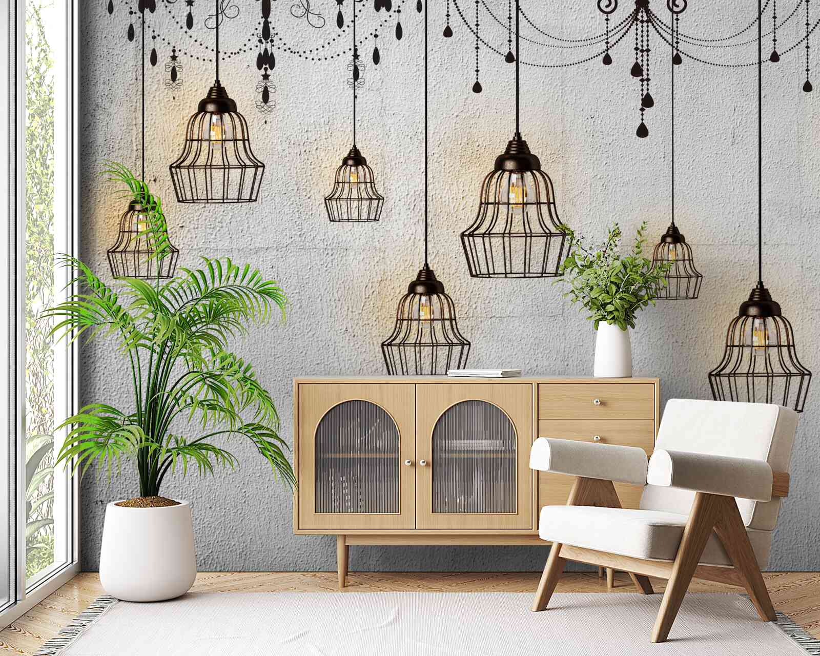 Papier peint lampes anciennes sur fond gris