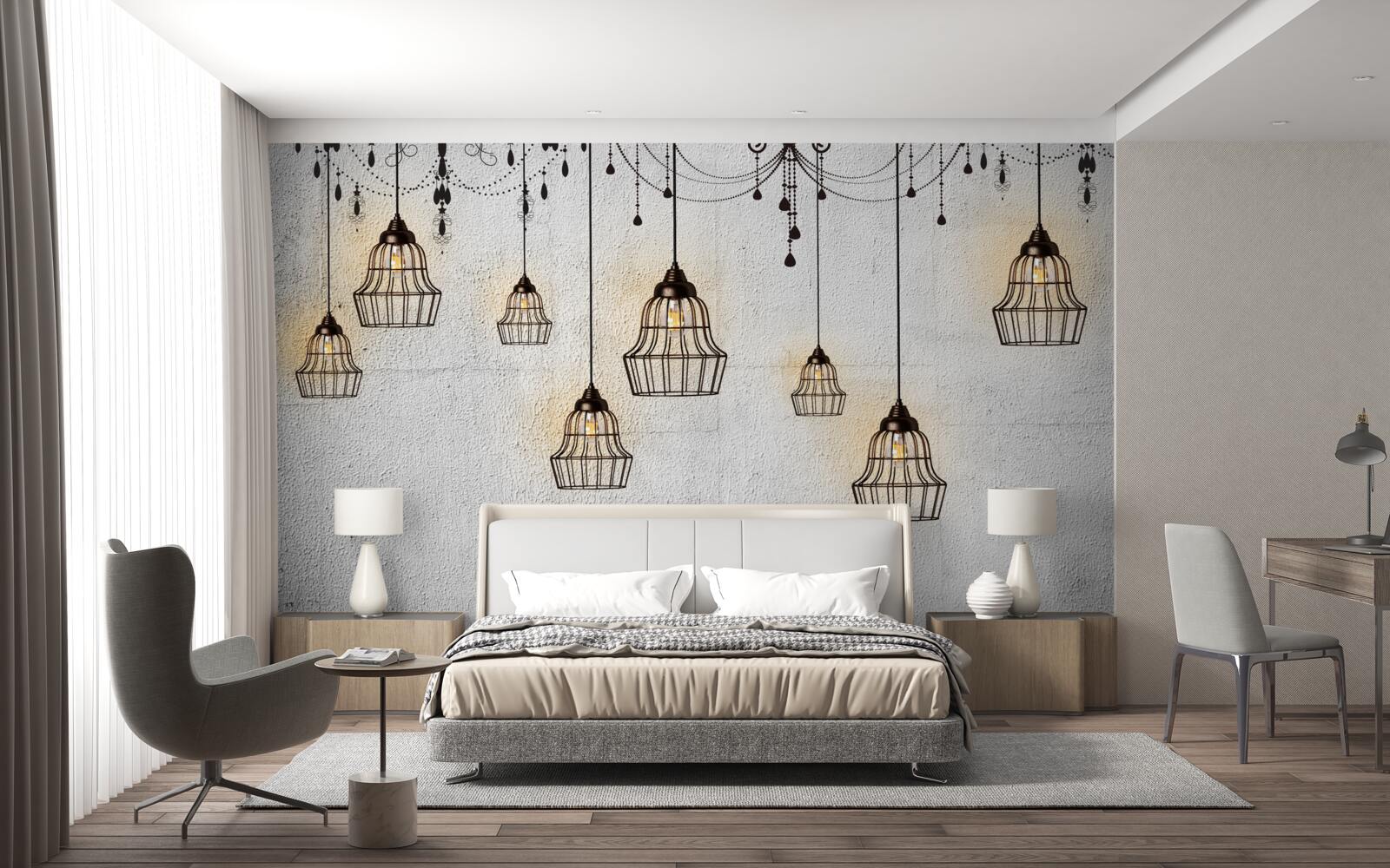 Papier peint lampes anciennes sur fond gris