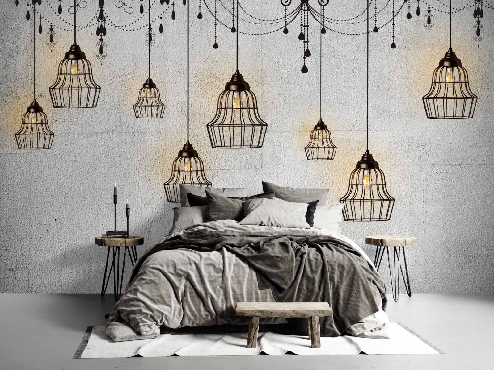 Papier peint lampes anciennes sur fond gris